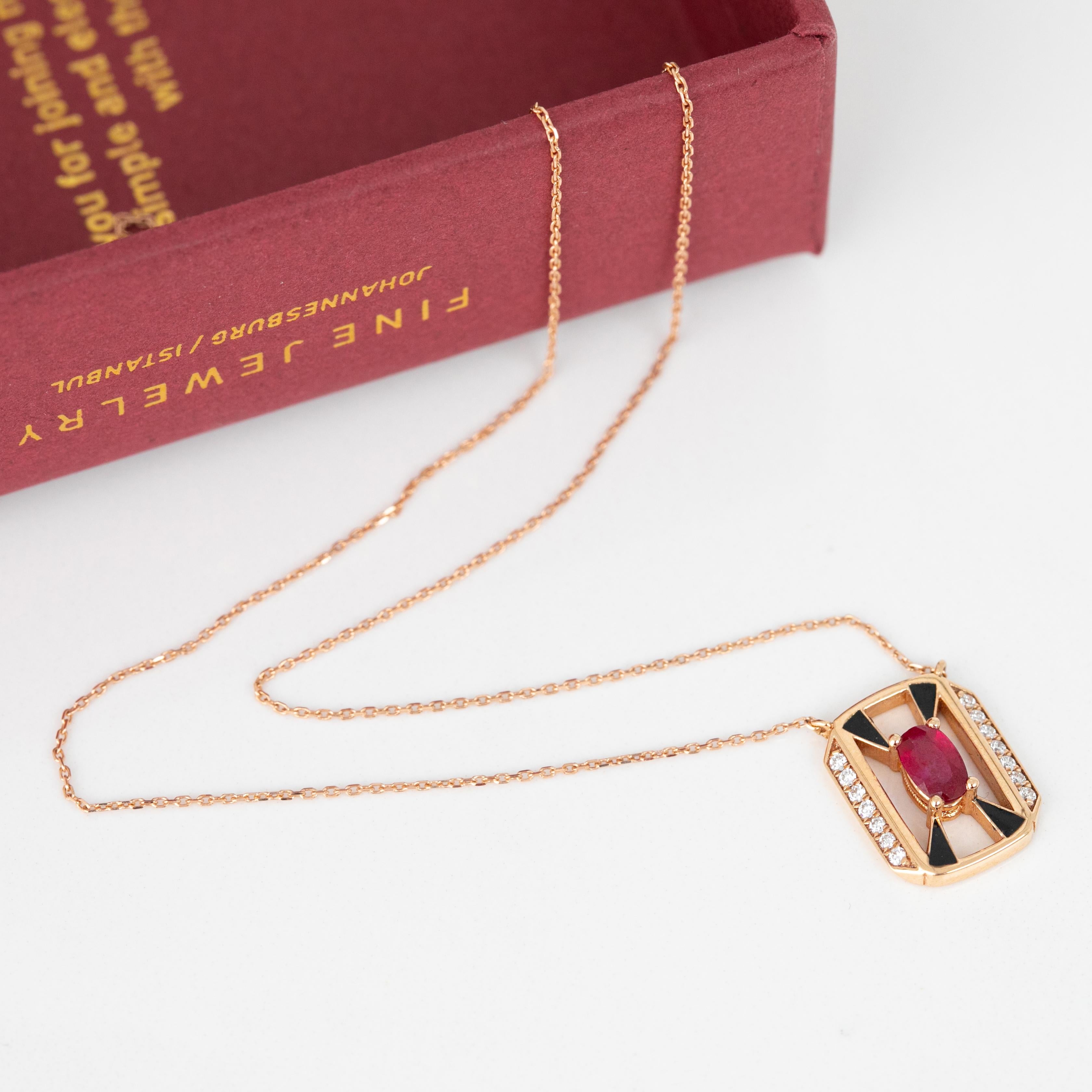 Collar de Oro de 14K, Piedra de Rubí y Piedra de Diamante en venta 2