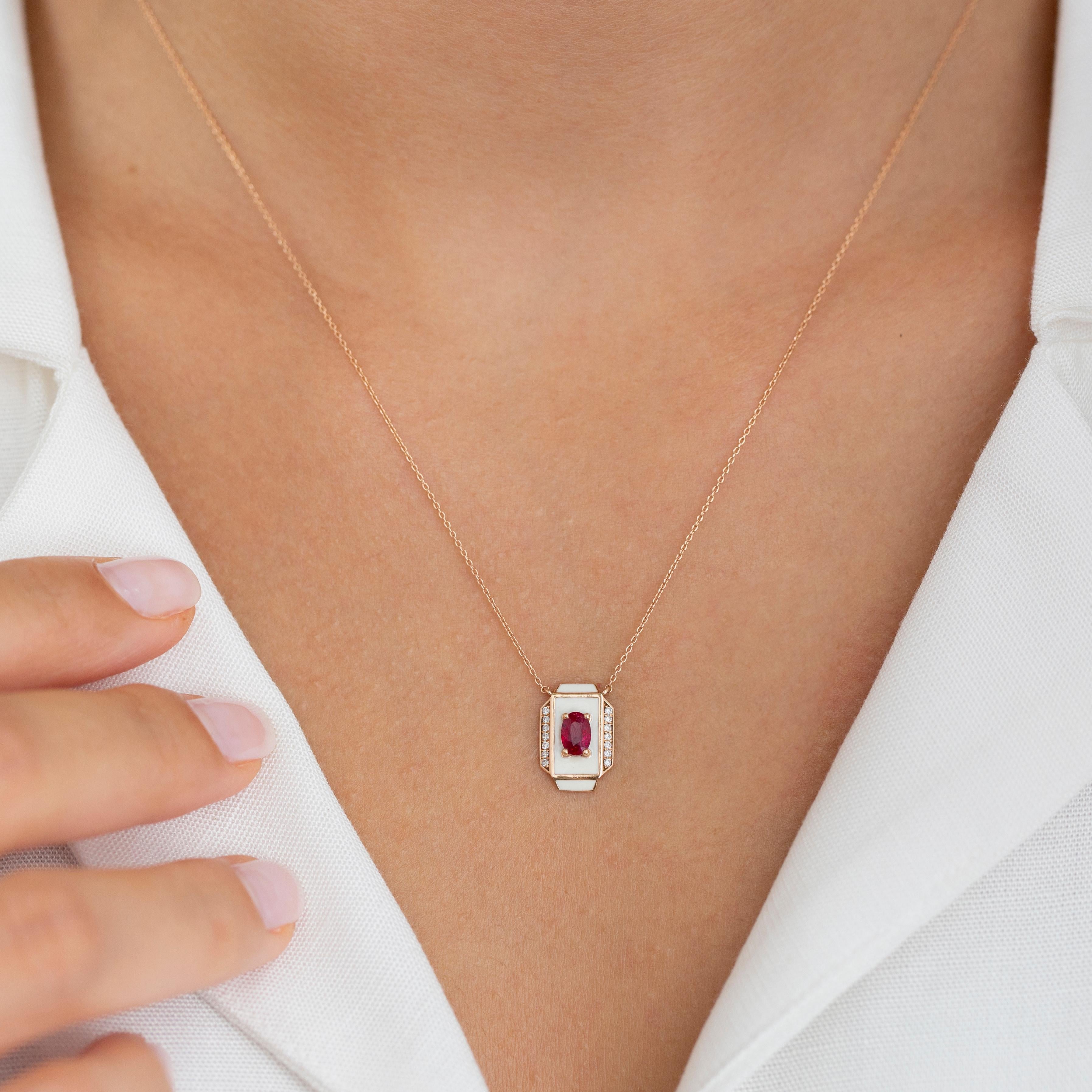 Collana in oro 14K, pietra di rubino e pietra di moissanite in vendita 2
