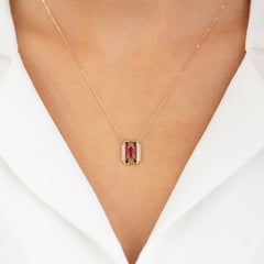 14K Gold Necklace, Ruby Stone and Diamond Stone Necklace