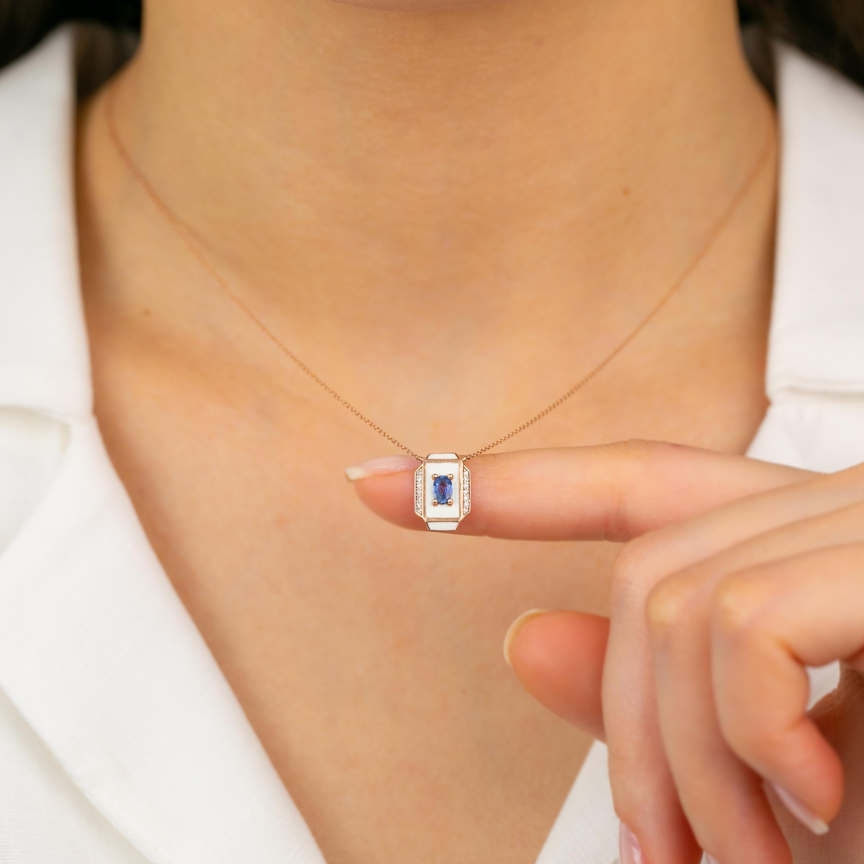 Collana in oro 14K, pietra di zaffiro e pietra di moissanite in vendita 5