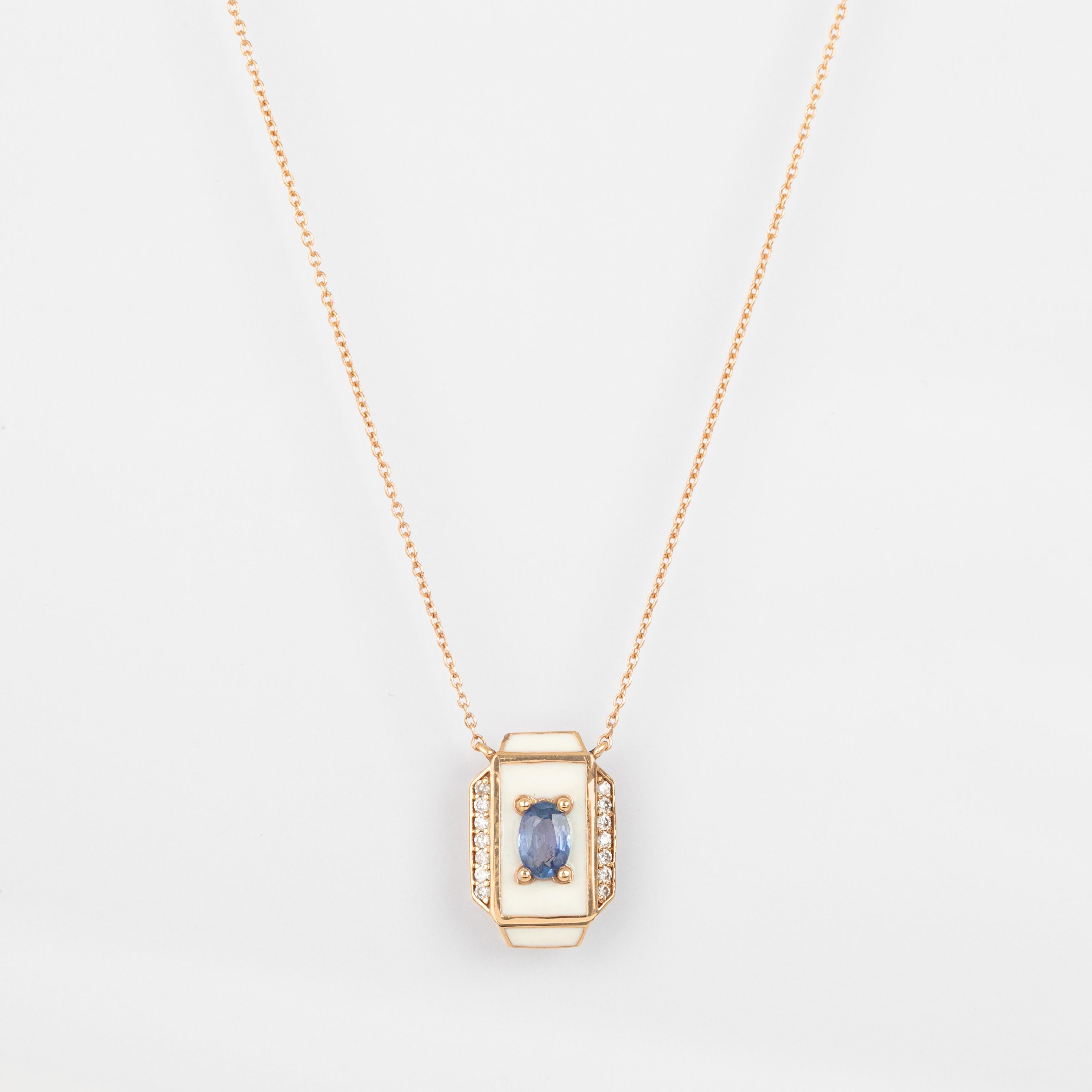 Taglio ovale Collana in oro 14K, pietra di zaffiro e pietra di moissanite in vendita