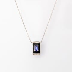 14K Gold Necklace, Sapphire Stone and Diamond Stone Necklace