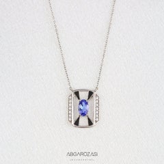 14K Gold Necklace, Sapphire Stone and Diamond Stone Necklace