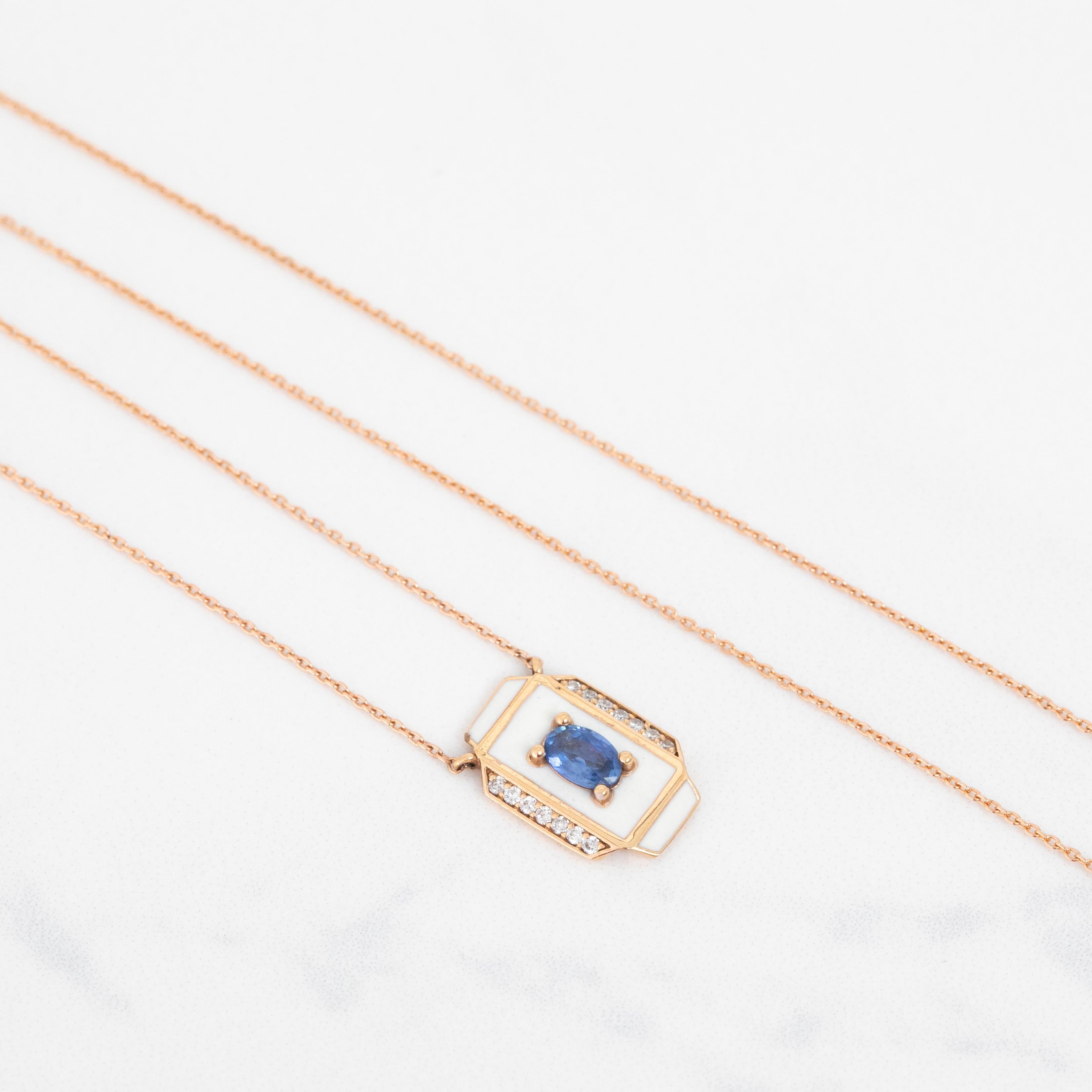 Collana in oro 14K, pietra di zaffiro e pietra di moissanite In condizioni Nuovo in vendita a ISTANBUL, TR