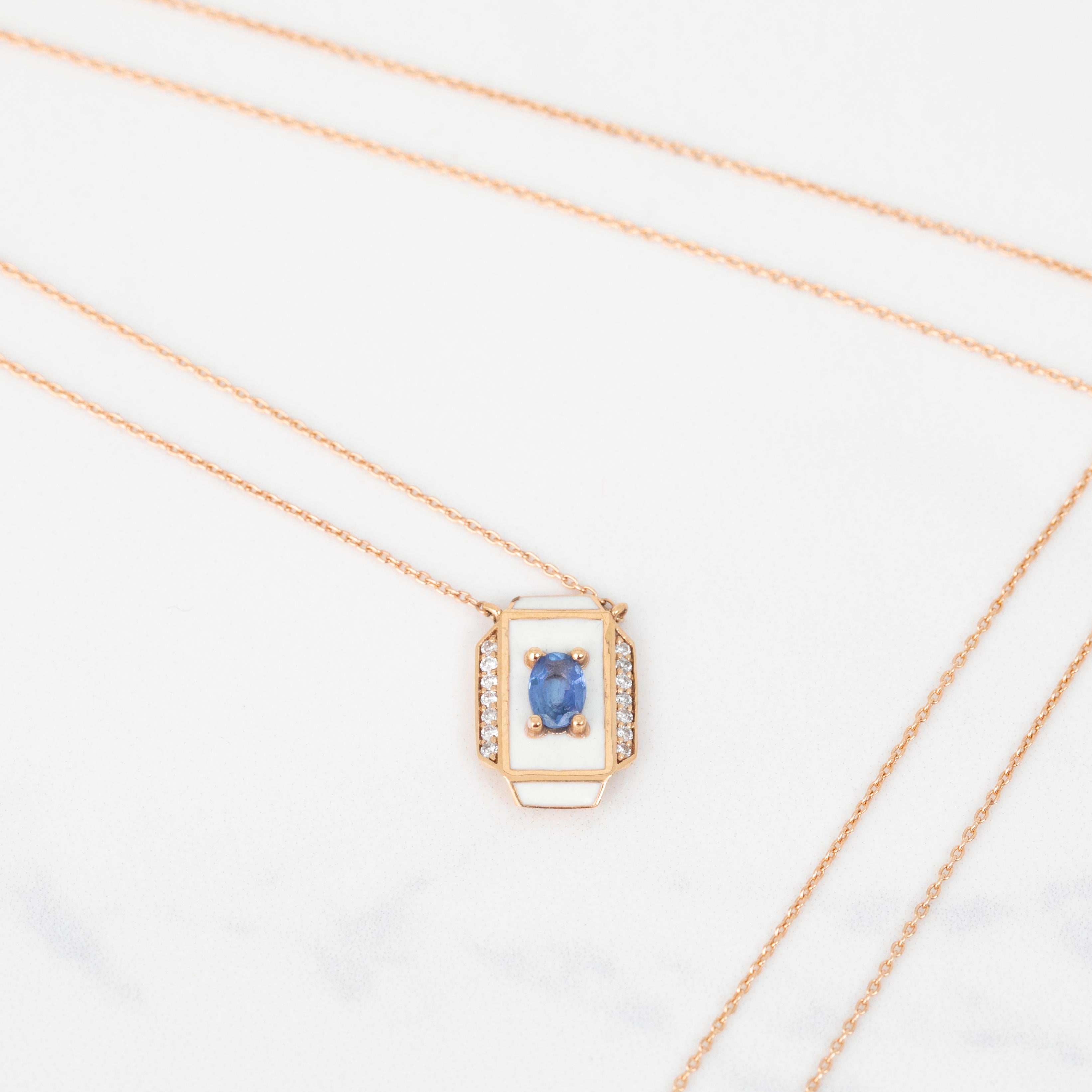 Collana in oro 14K, pietra di zaffiro e pietra di moissanite in vendita 1