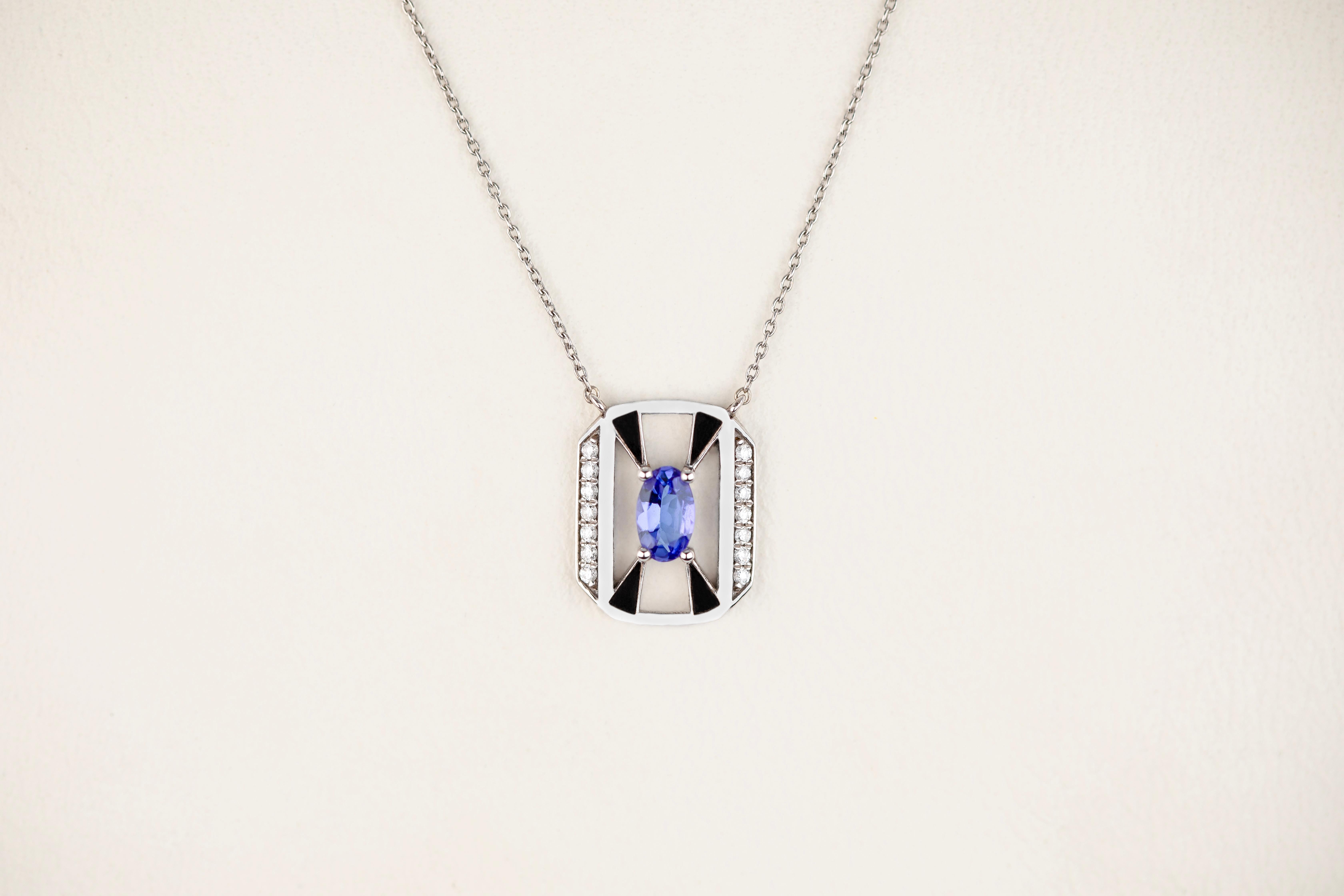 Women's or Men's 14K Gold Necklace, Sapphire Stone and Diamond Stone Necklace For Sale