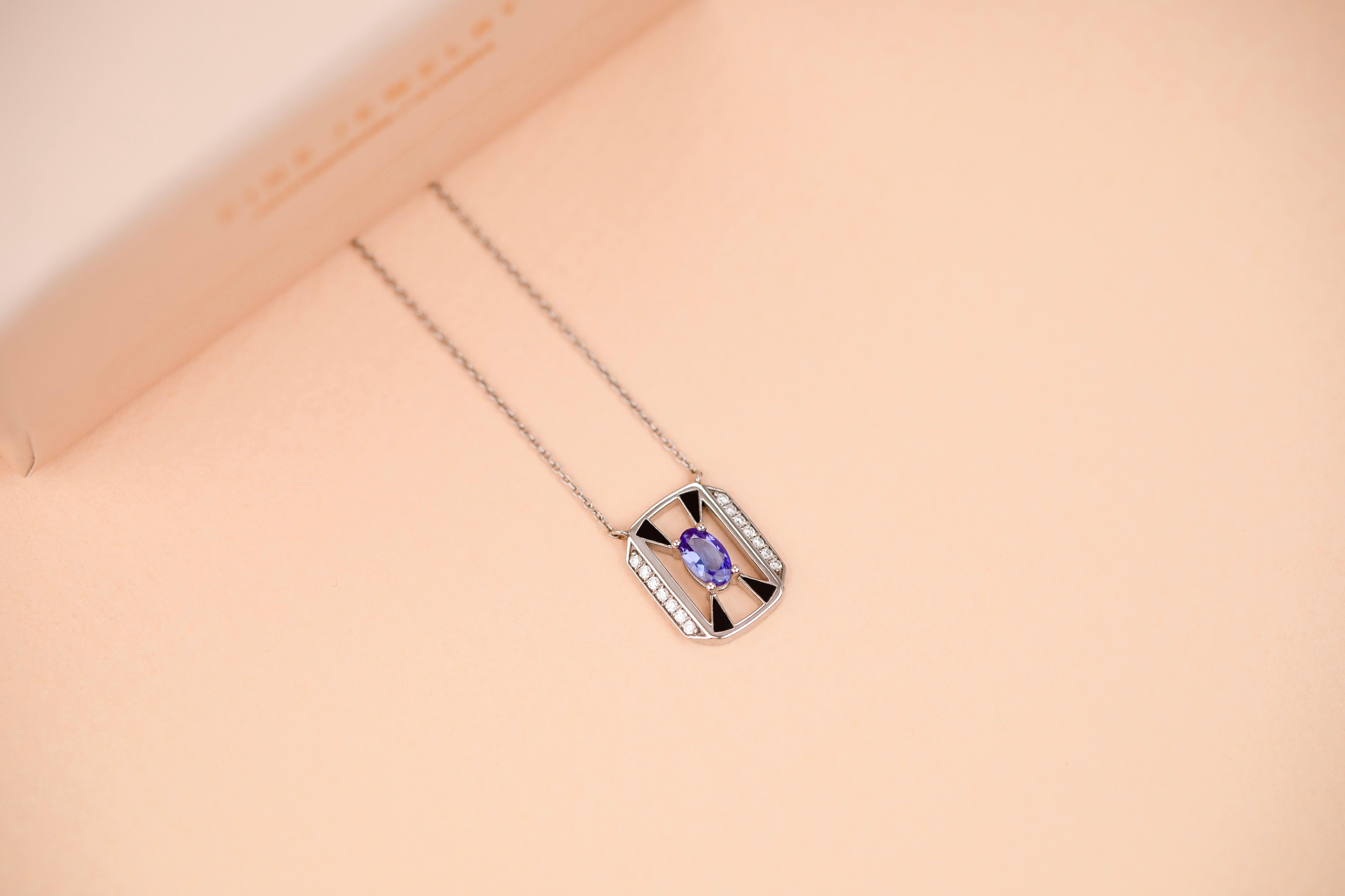 14K Gold Necklace, Sapphire Stone and Diamond Stone Necklace For Sale 1