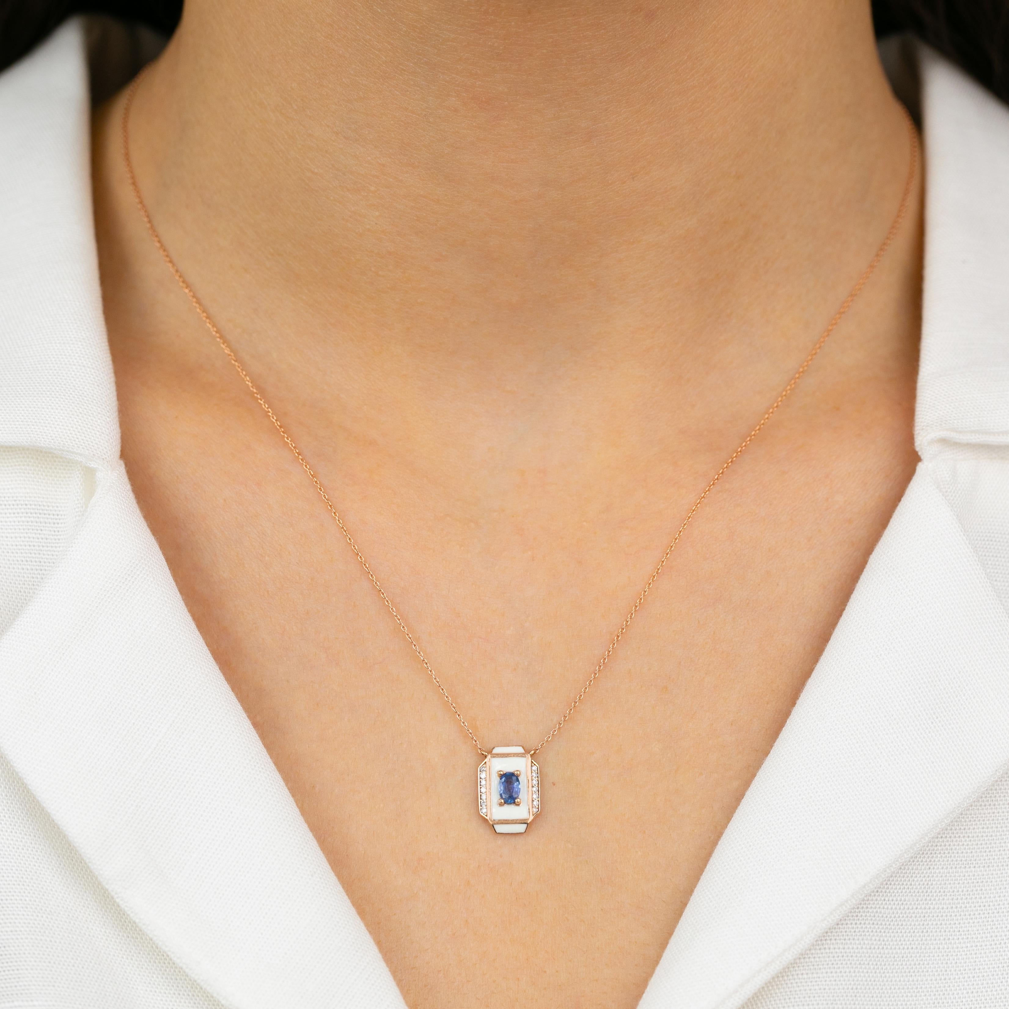Collana in oro 14K, pietra di zaffiro e pietra di moissanite in vendita 3