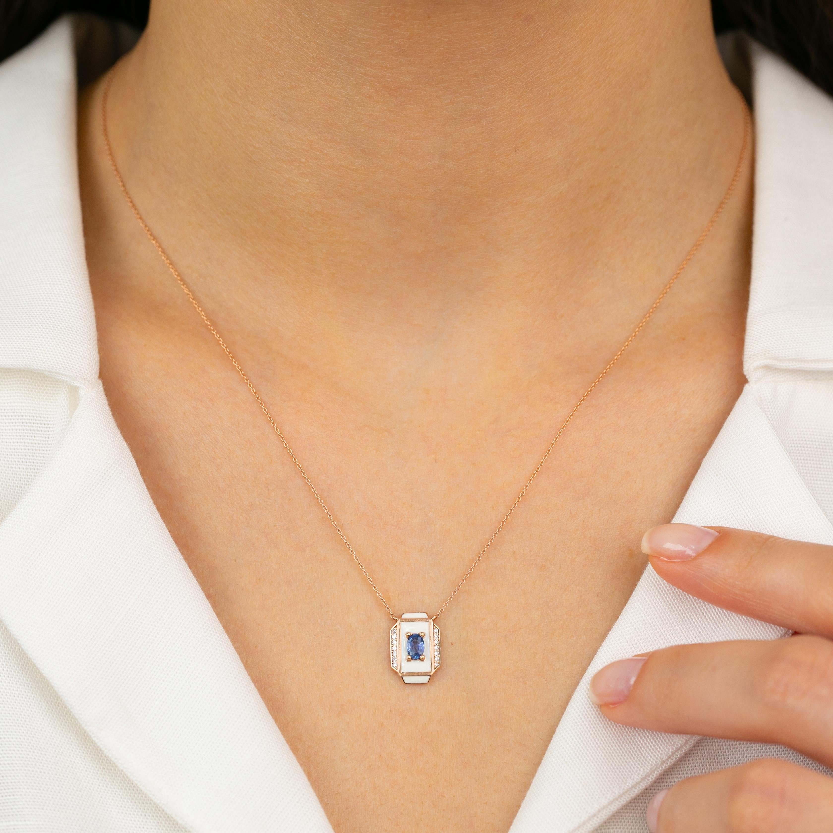 Collana in oro 14K, pietra di zaffiro e pietra di moissanite in vendita 4