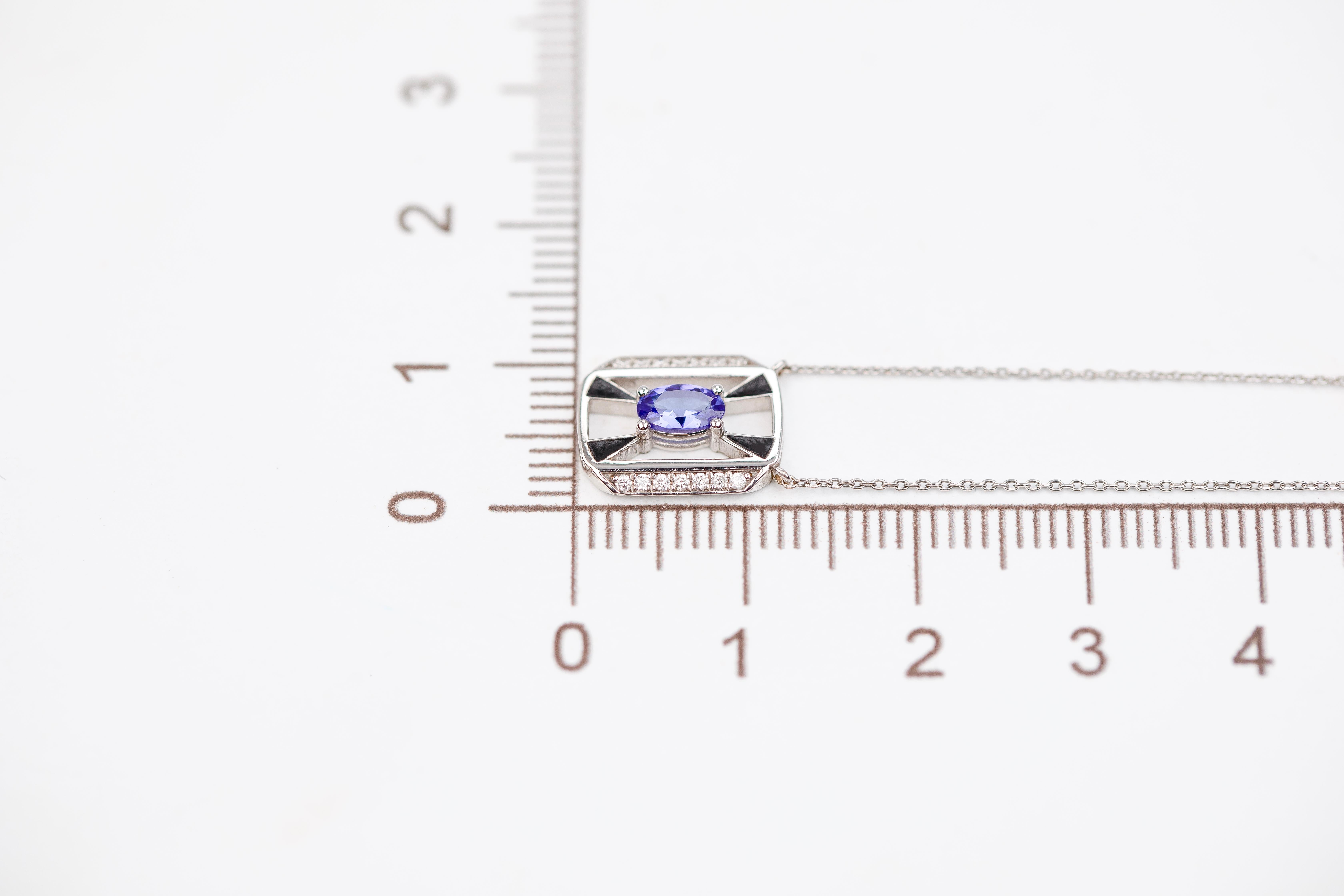 14K Gold Necklace, Sapphire Stone and Diamond Stone Necklace For Sale 3