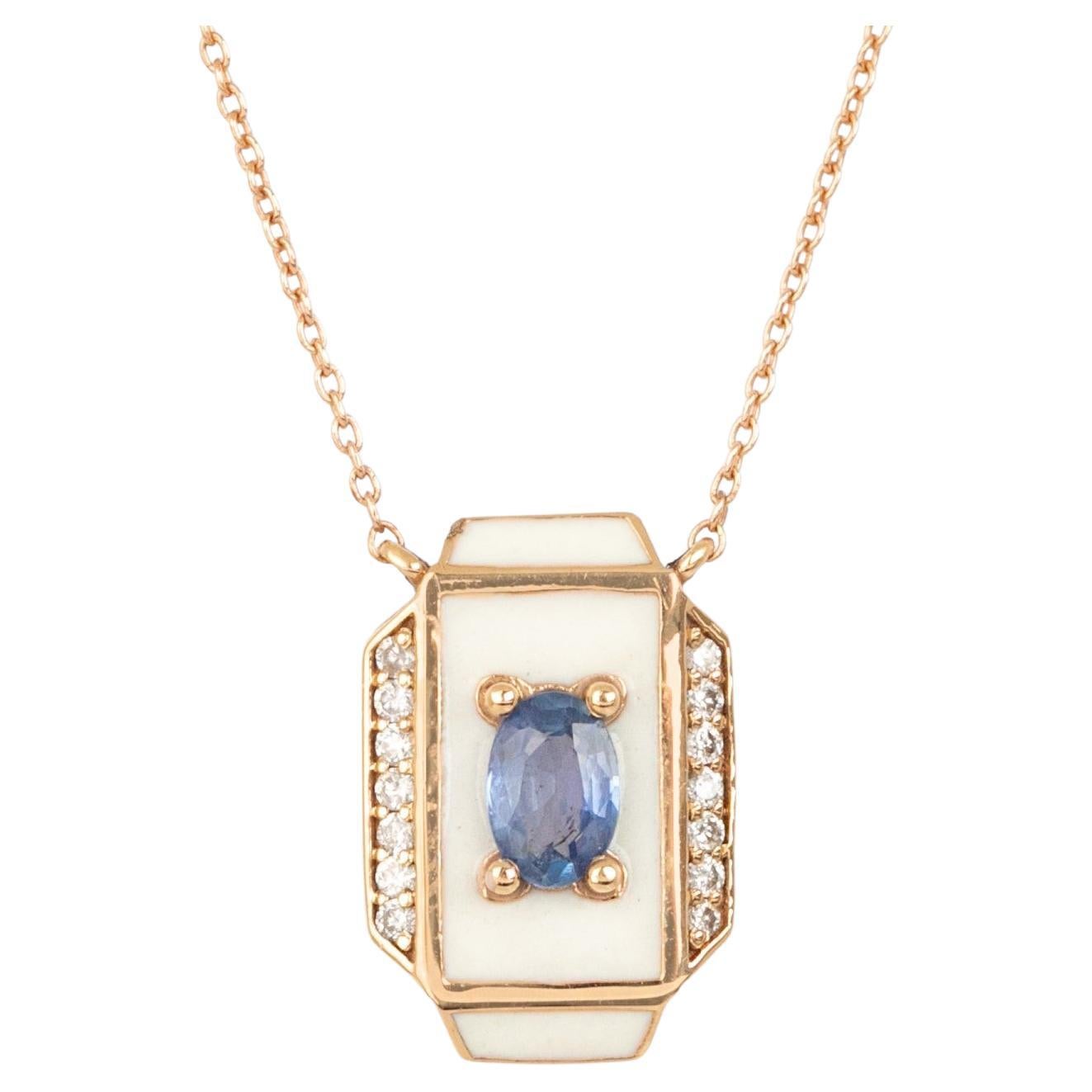 14K Gold Necklace, Sapphire Stone and Moissanite Stone Necklace