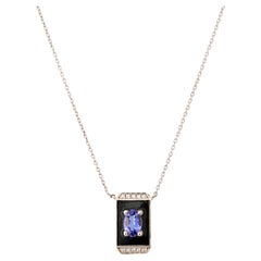 14K Gold Necklace, Sapphire Stone and Diamond Stone Necklace