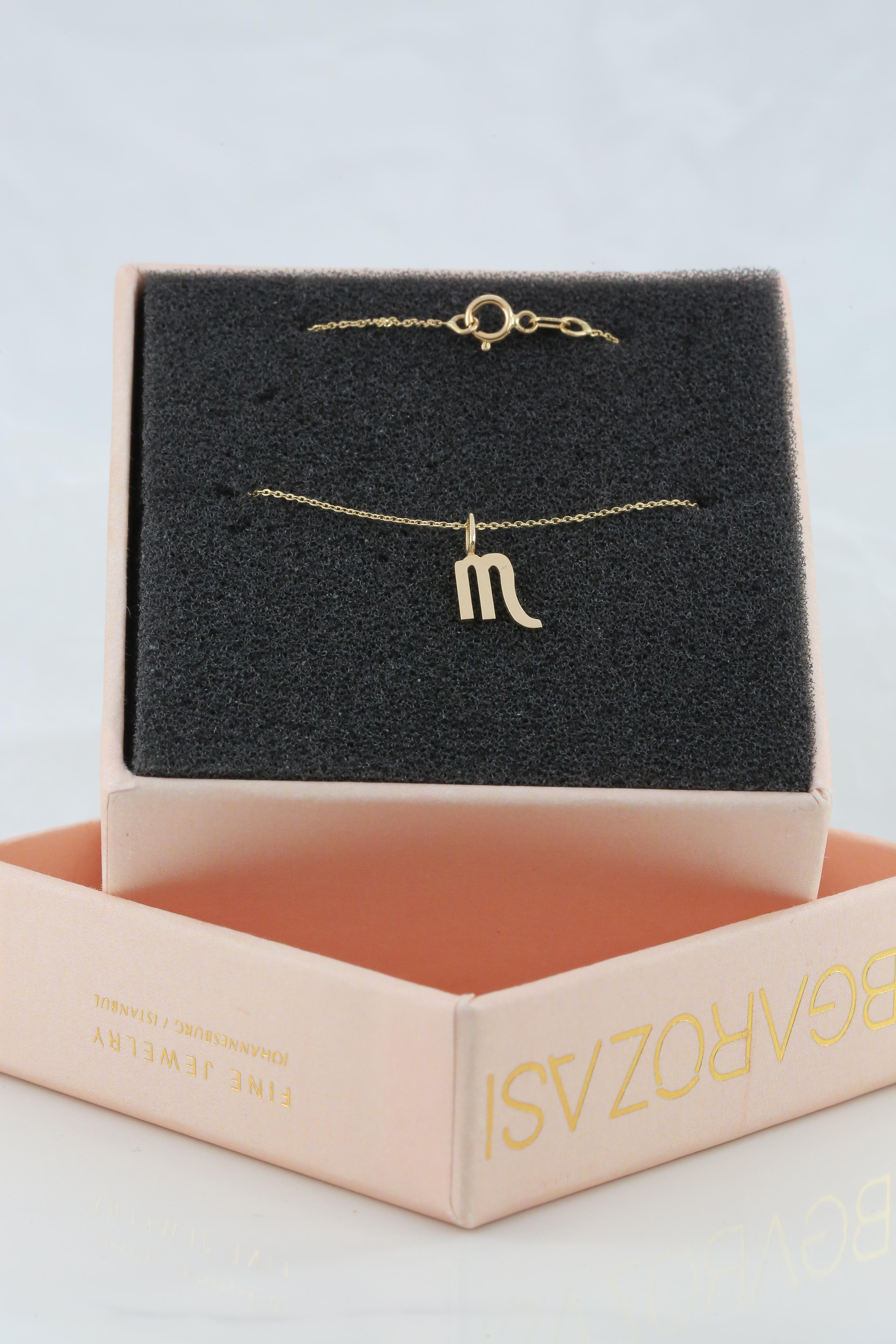 14k Gold Necklace Scorpio Sign Symbol Zodiac Collection Necklace In New Condition For Sale In ISTANBUL, TR