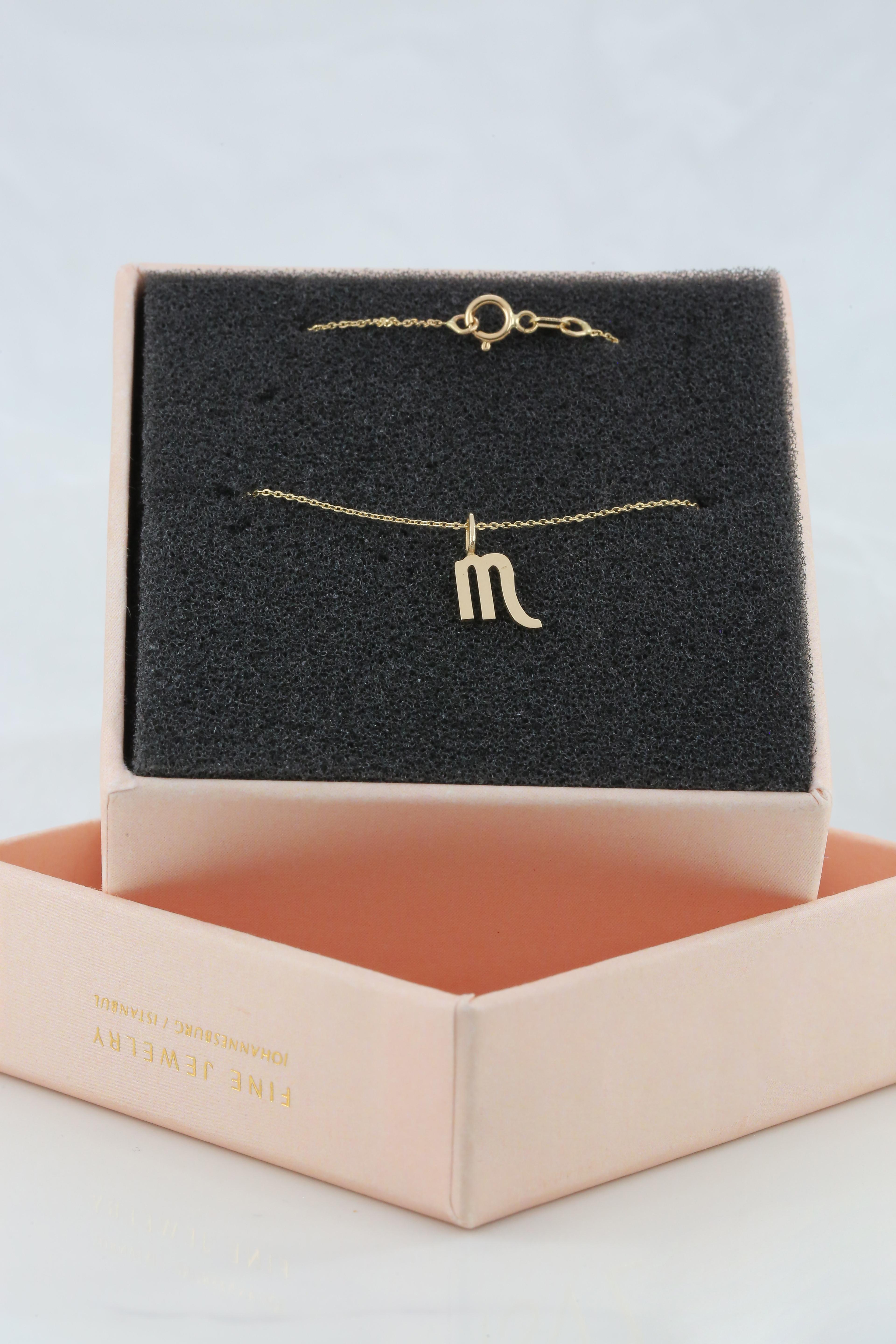 Women's or Men's 14k Gold Necklace Scorpio Sign Symbol Zodiac Collection Necklace For Sale
