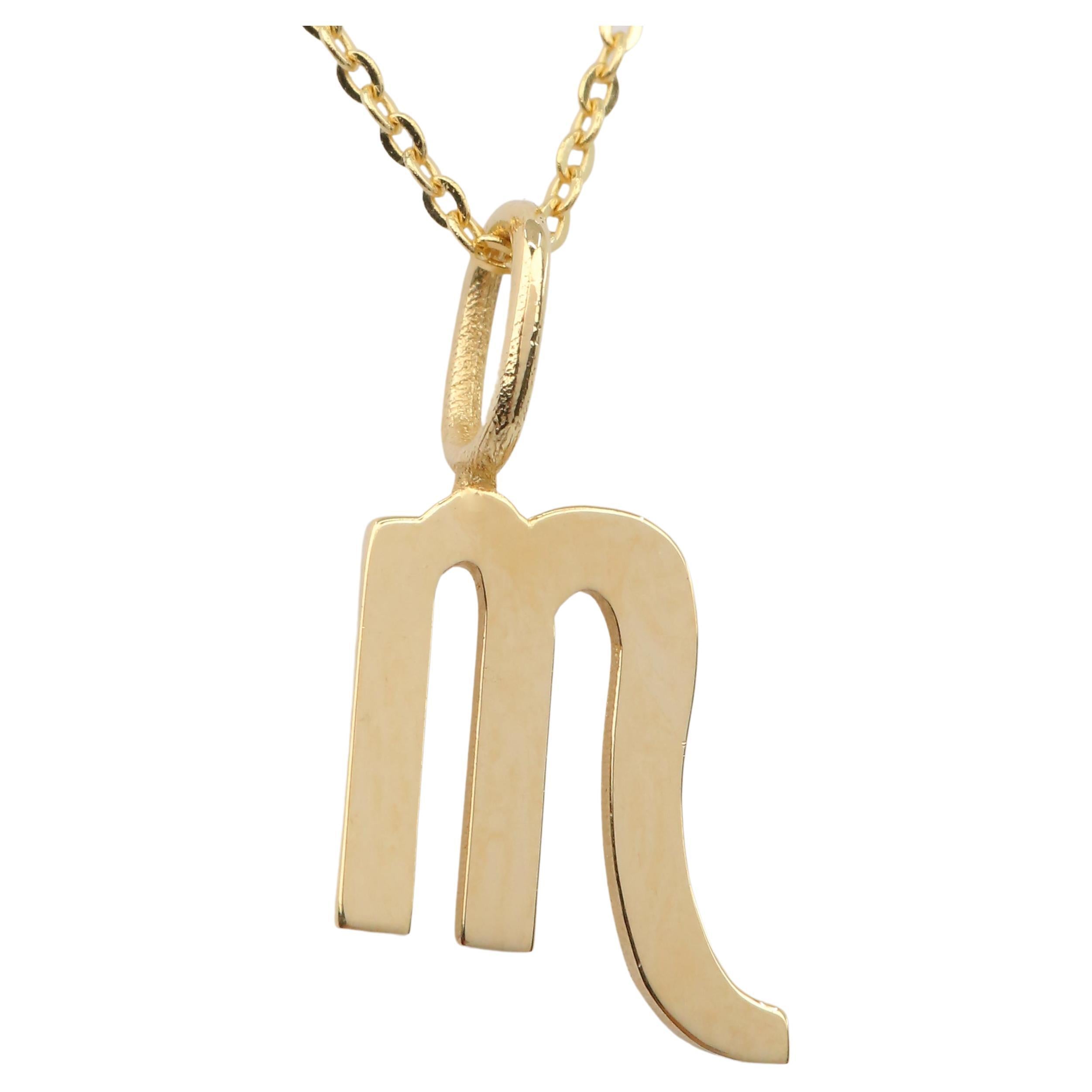 14k Gold Necklace Scorpio Sign Symbol Zodiac Collection Necklace For Sale