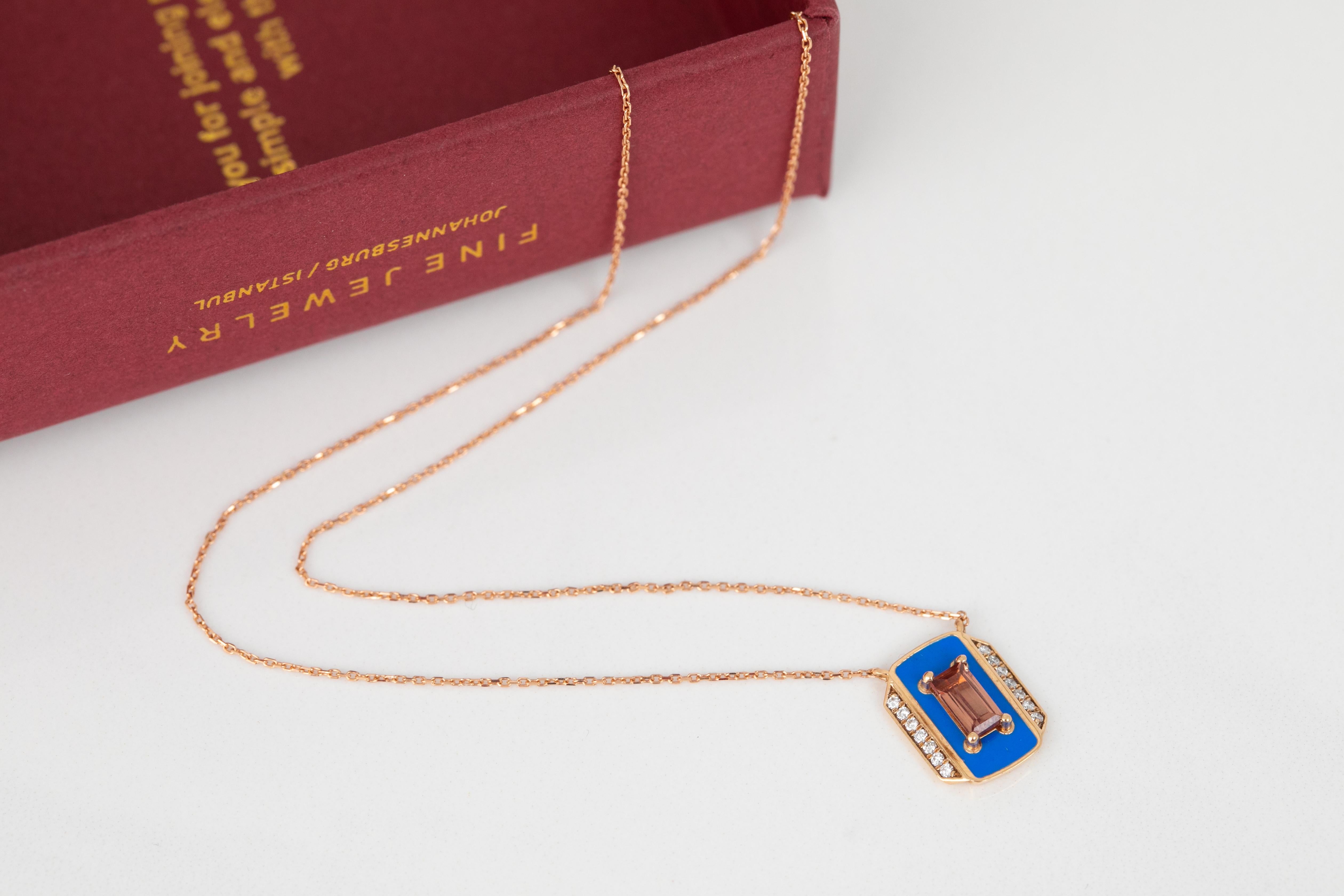 14K Gold Necklace, Spinel Stone and Diamond Stone Necklace For Sale 2