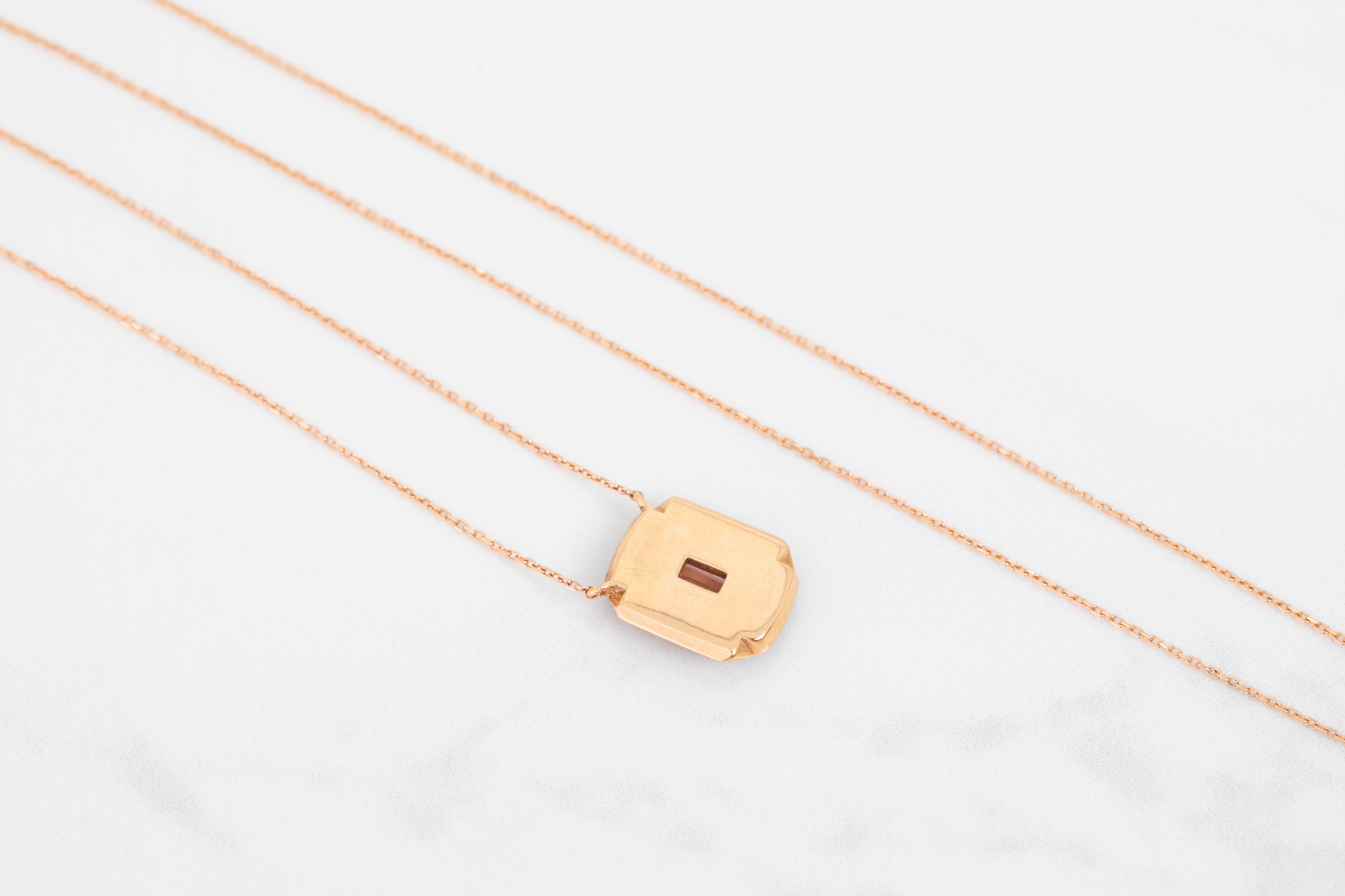14K Gold Necklace, Spinel Stone and Diamond Stone Necklace For Sale 3