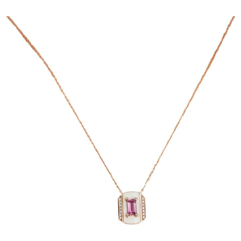 14K Gold Necklace, Spinel Stone and Diamond Stone Necklace For Sale