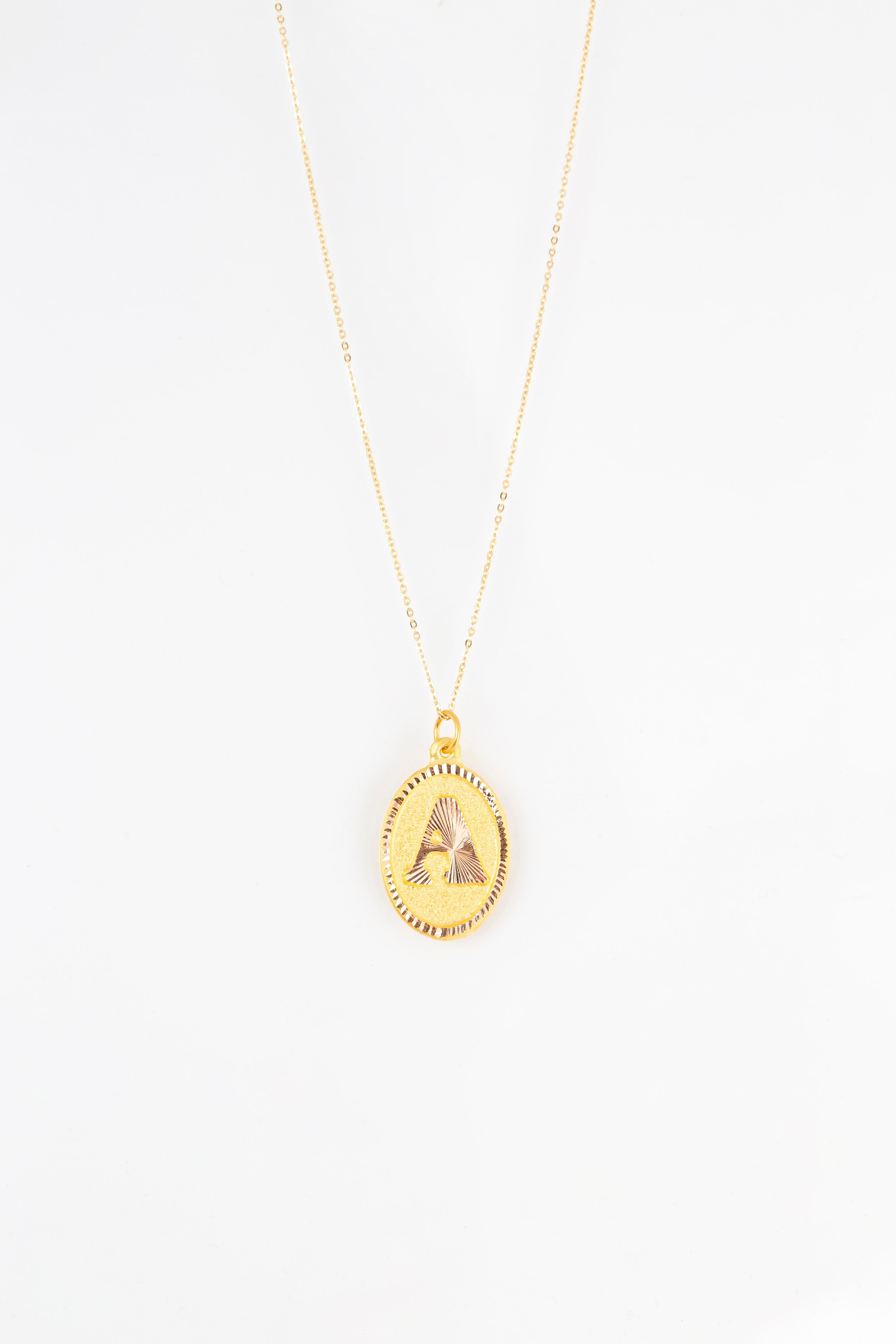 14k Gold Necklaces, Letter Necklace Models, Letter A Gold Necklace-Gift Necklace For Sale 1
