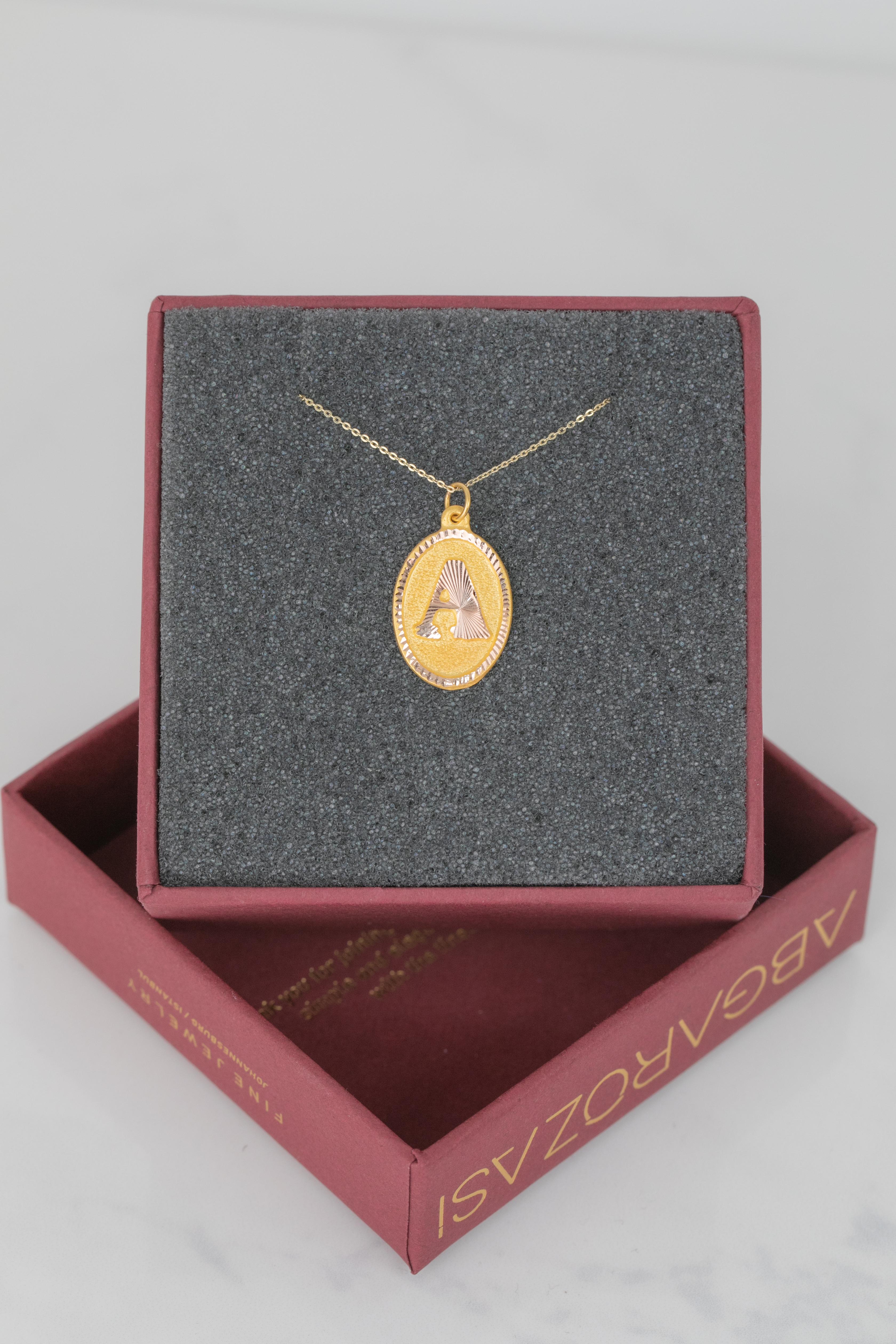 14k Gold Necklaces, Letter Necklace Models, Letter A Gold Necklace-Gift Necklace For Sale 2