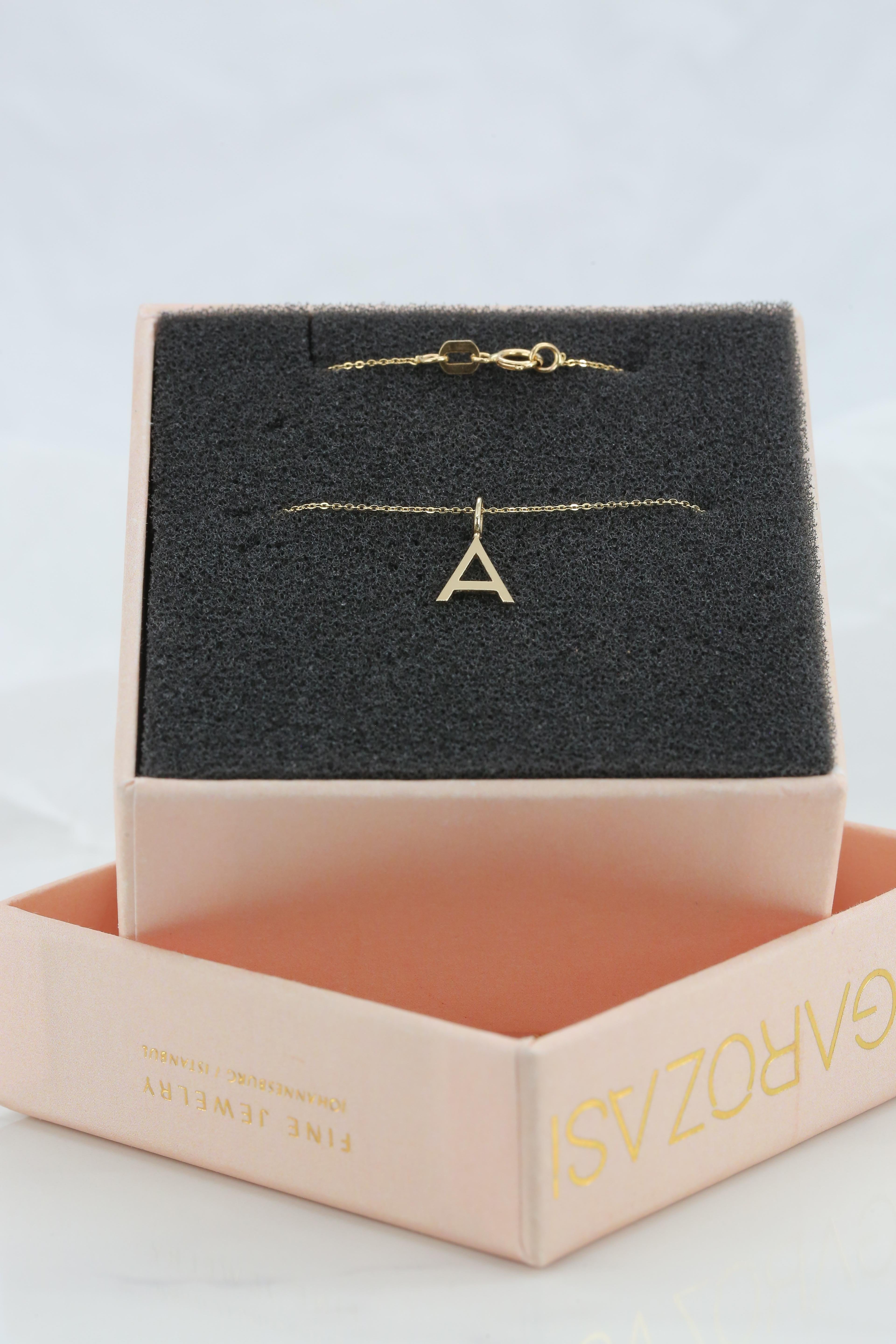 14k Gold Necklaces, Letter Necklace Models, Letter A Gold Necklace-Gift Necklace For Sale 1