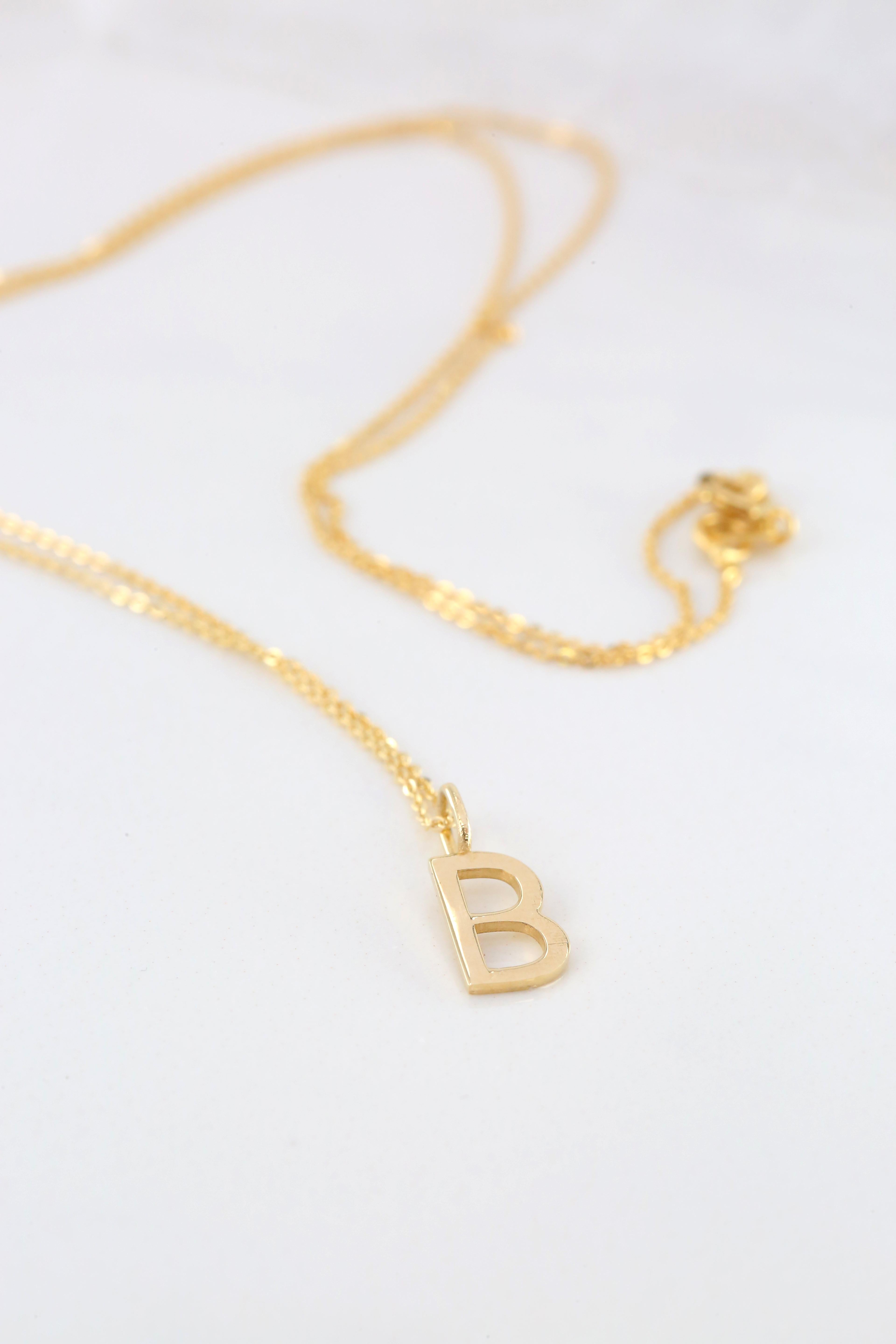 Modern 14k Gold Necklaces, Letter Necklace Models, Letter B Gold Necklace-Gift Necklace For Sale