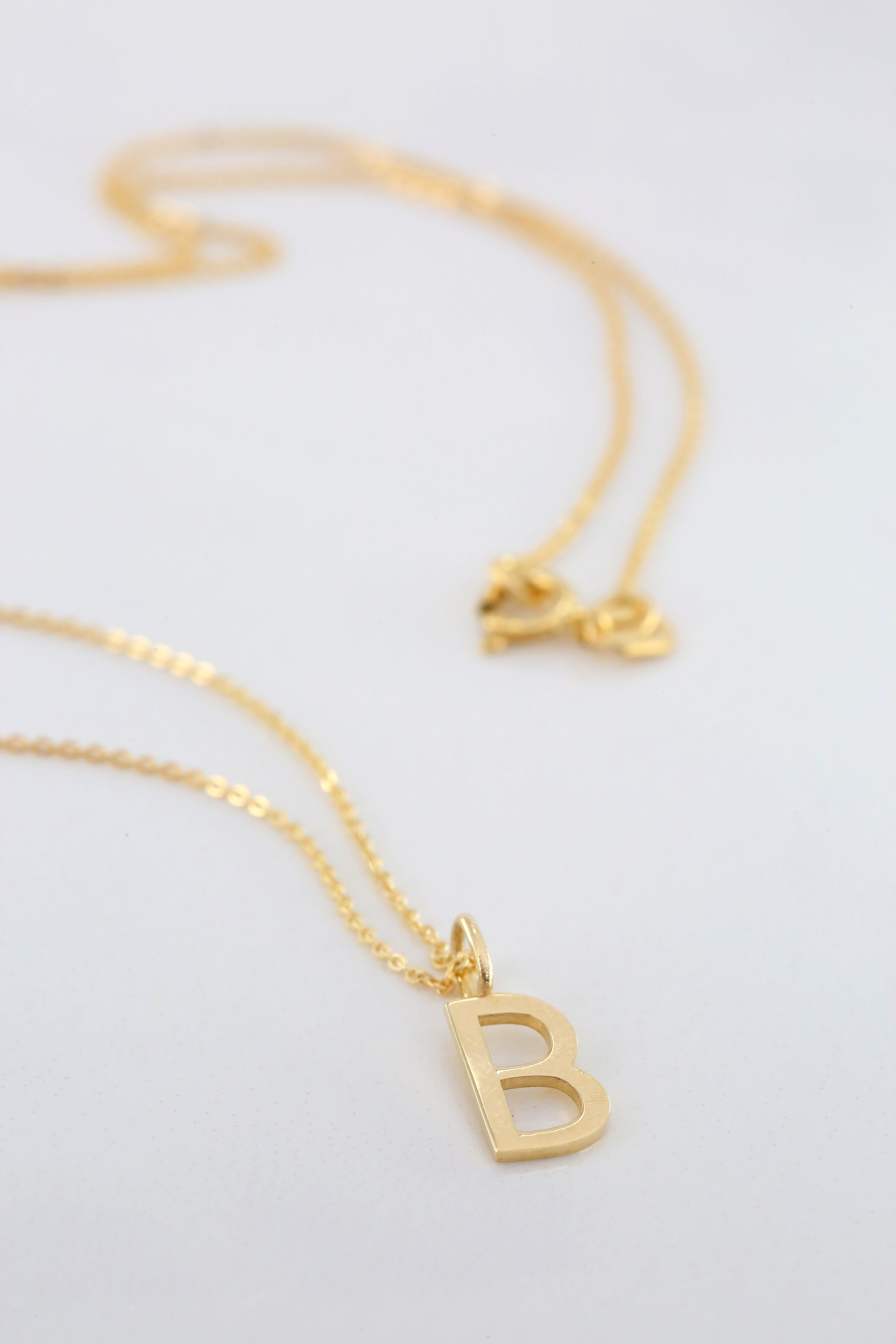 14k Gold Necklaces, Letter Necklace Models, Letter B Gold Necklace-Gift Necklace In New Condition For Sale In ISTANBUL, TR