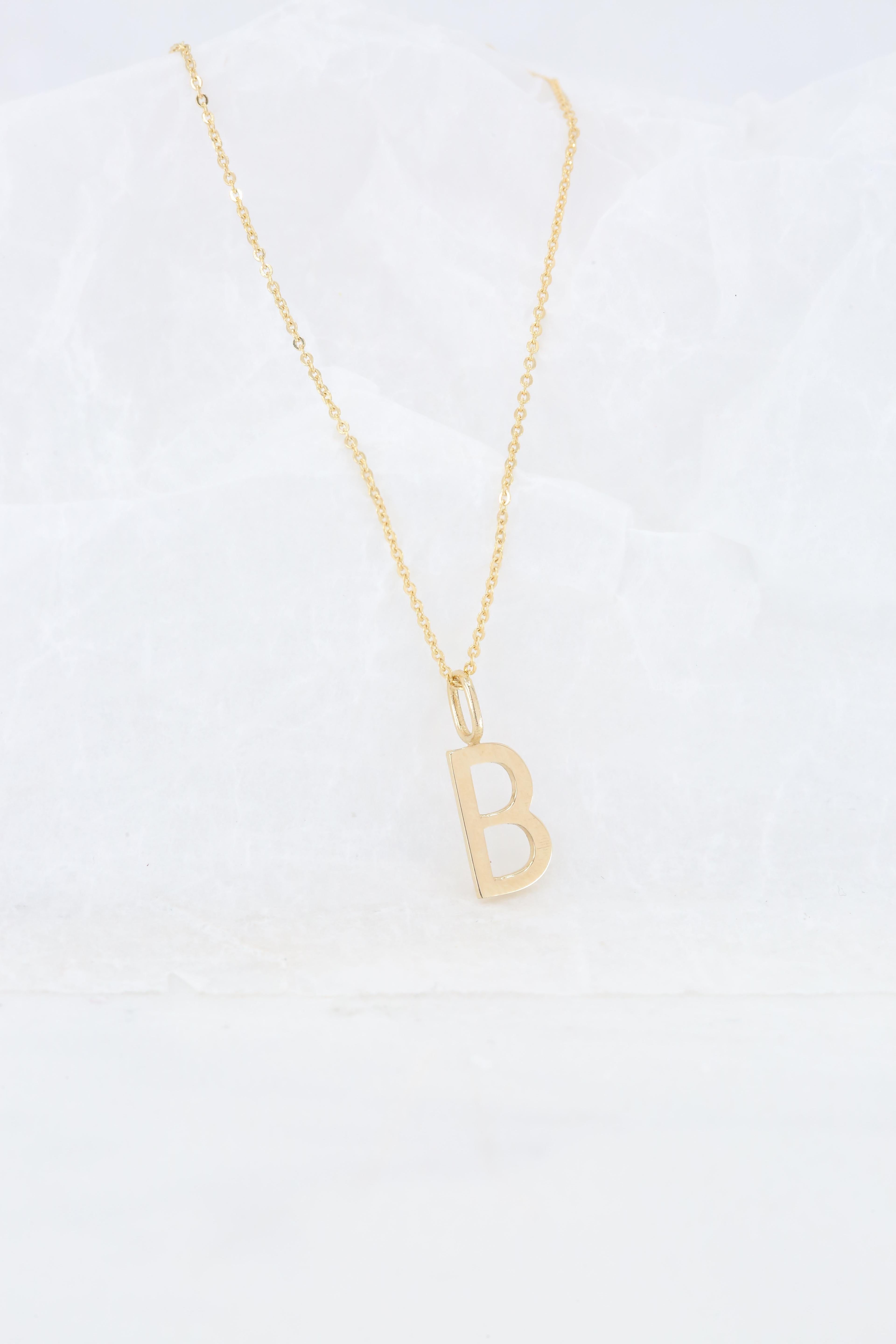 Women's or Men's 14k Gold Necklaces, Letter Necklace Models, Letter B Gold Necklace-Gift Necklace For Sale