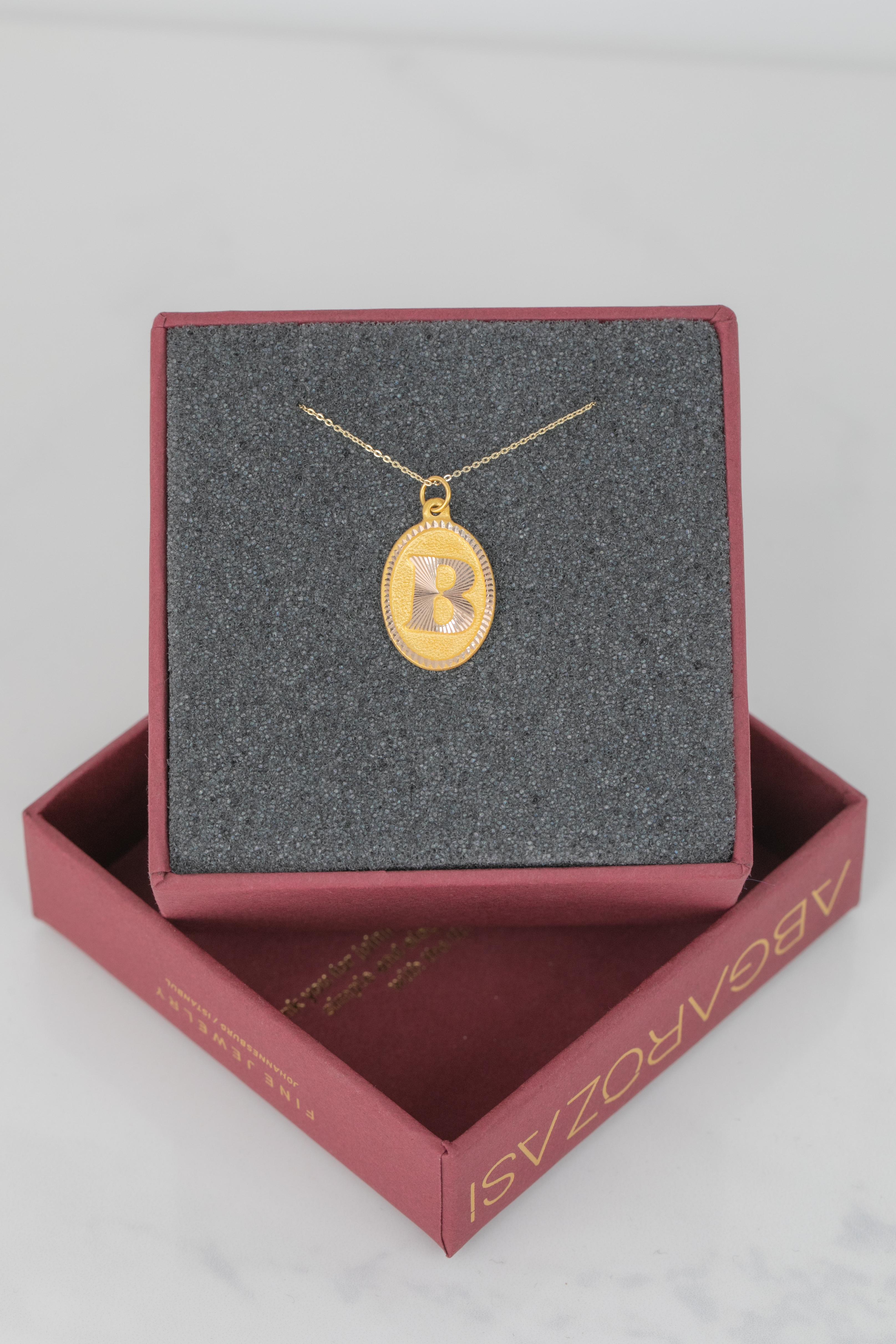 Colliers en or 14 carats, modèles de colliers à lettres, collier- collier lettre B en or en vente 2