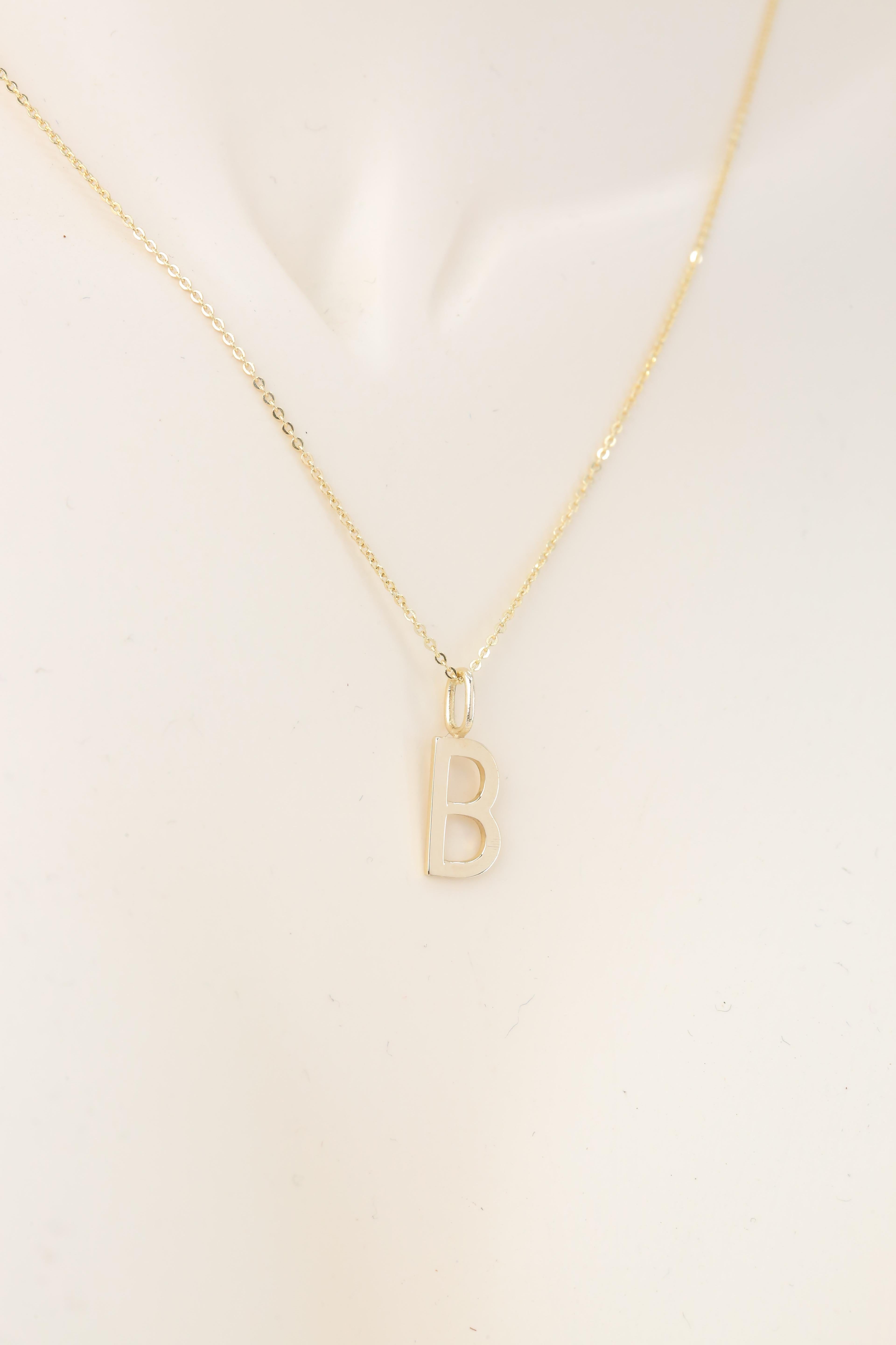 14k Gold Necklaces, Letter Necklace Models, Letter B Gold Necklace-Gift Necklace For Sale 2