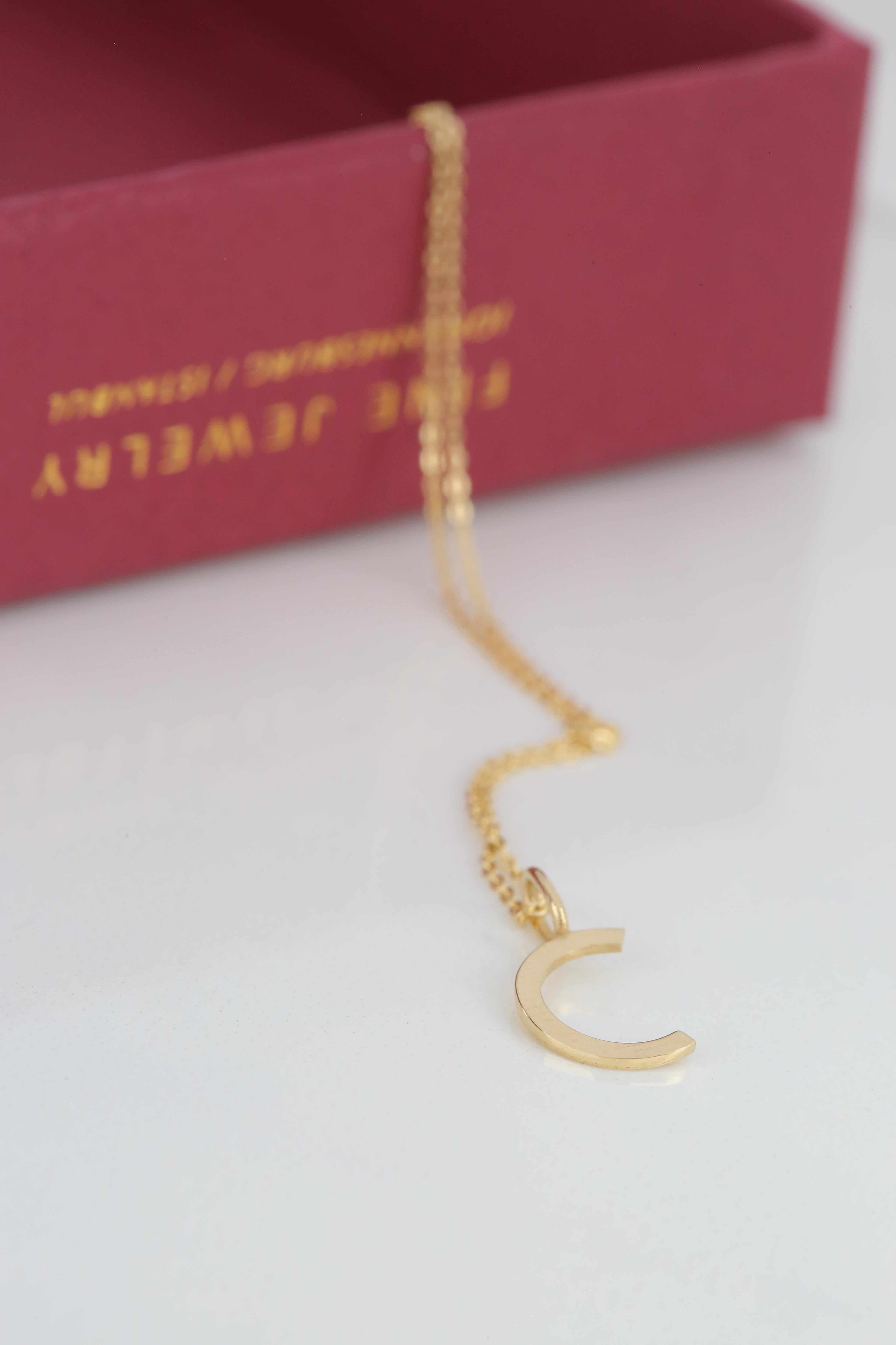 14k Gold Halsketten, Buchstaben Halskette Modelle, Buchstabe C Gold Halskette-Gift Halskette im Angebot 5