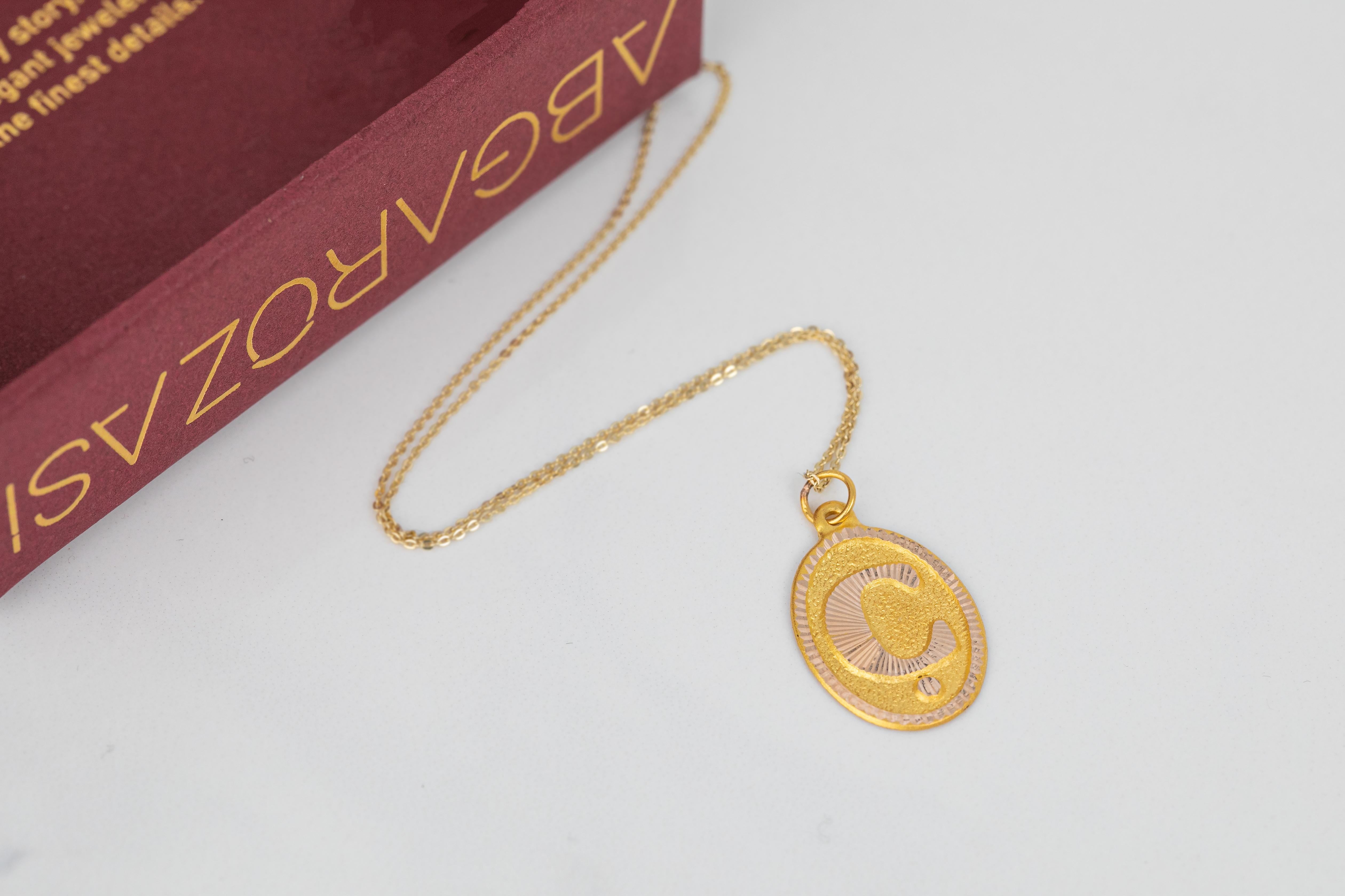 14k Gold Necklaces, Letter Necklace Models, Letter Ç Gold Necklace-Gift Necklace In New Condition For Sale In ISTANBUL, TR