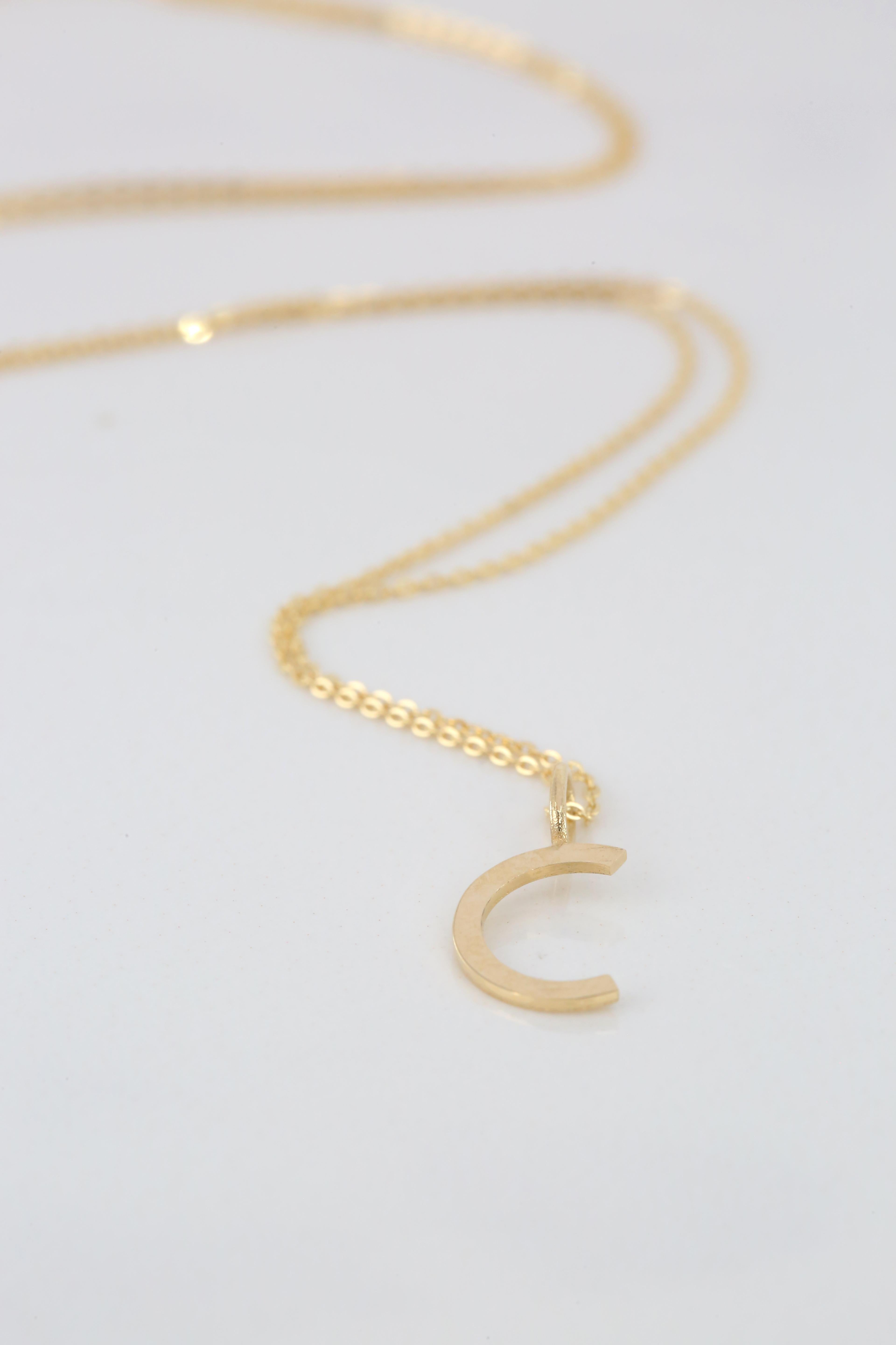Modern 14k Gold Necklaces, Letter Necklace Models, Letter C Gold Necklace-Gift Necklace For Sale