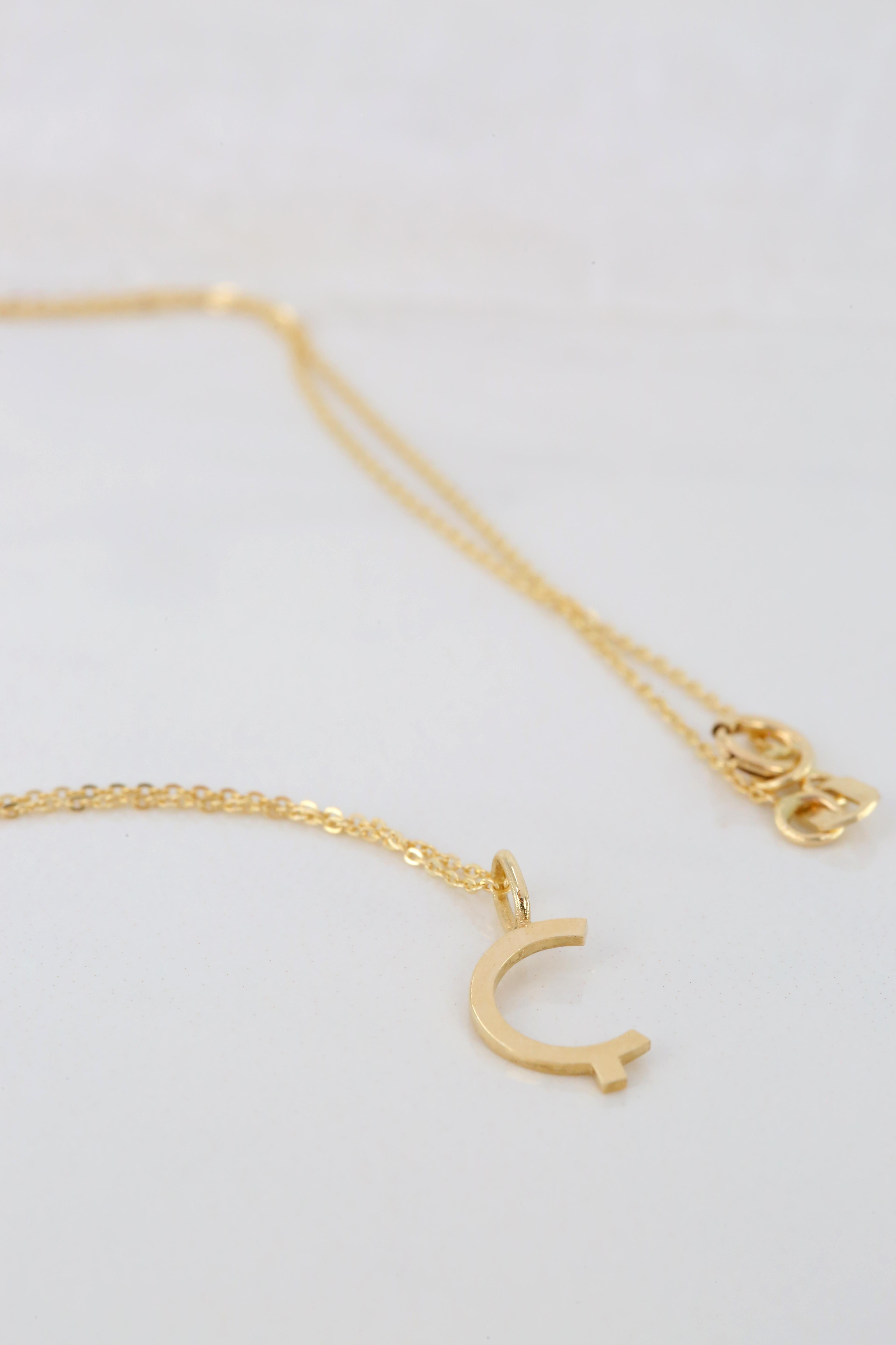 Modern 14k Gold Necklaces, Letter Necklace Models, Letter Ç Gold Necklace-Gift Necklace For Sale