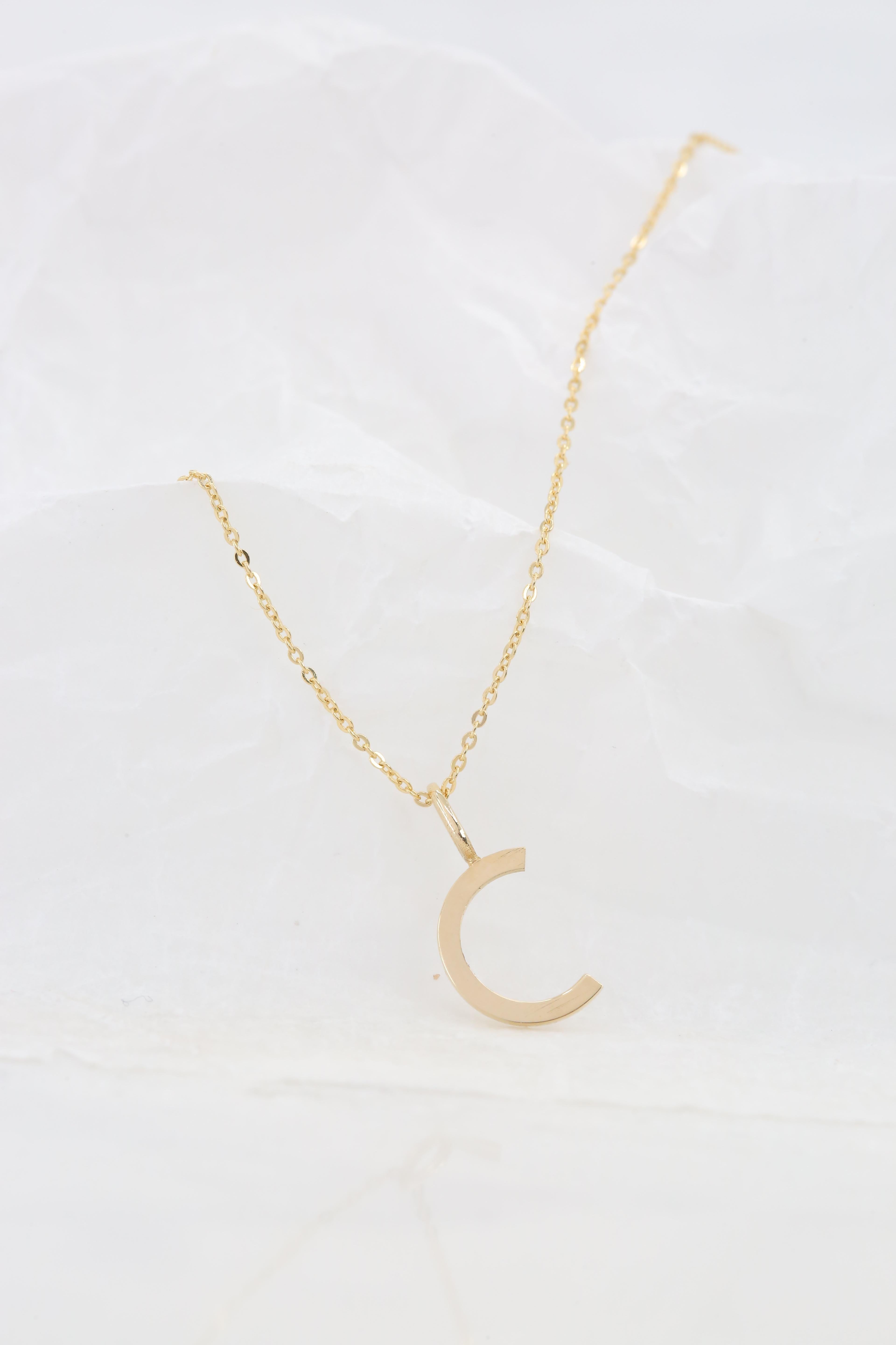 Women's or Men's 14k Gold Necklaces, Letter Necklace Models, Letter C Gold Necklace-Gift Necklace For Sale