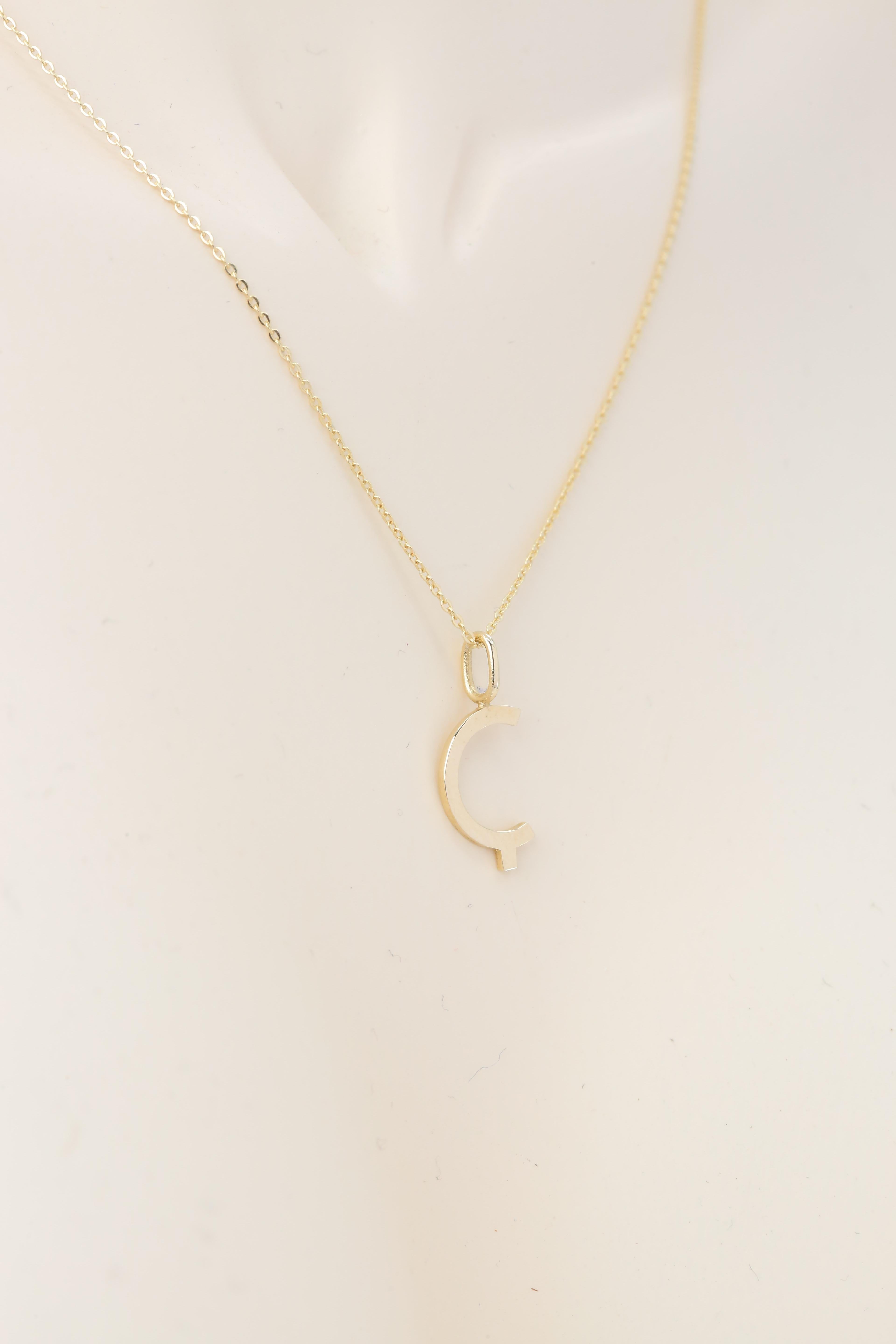 Women's or Men's 14k Gold Necklaces, Letter Necklace Models, Letter Ç Gold Necklace-Gift Necklace For Sale