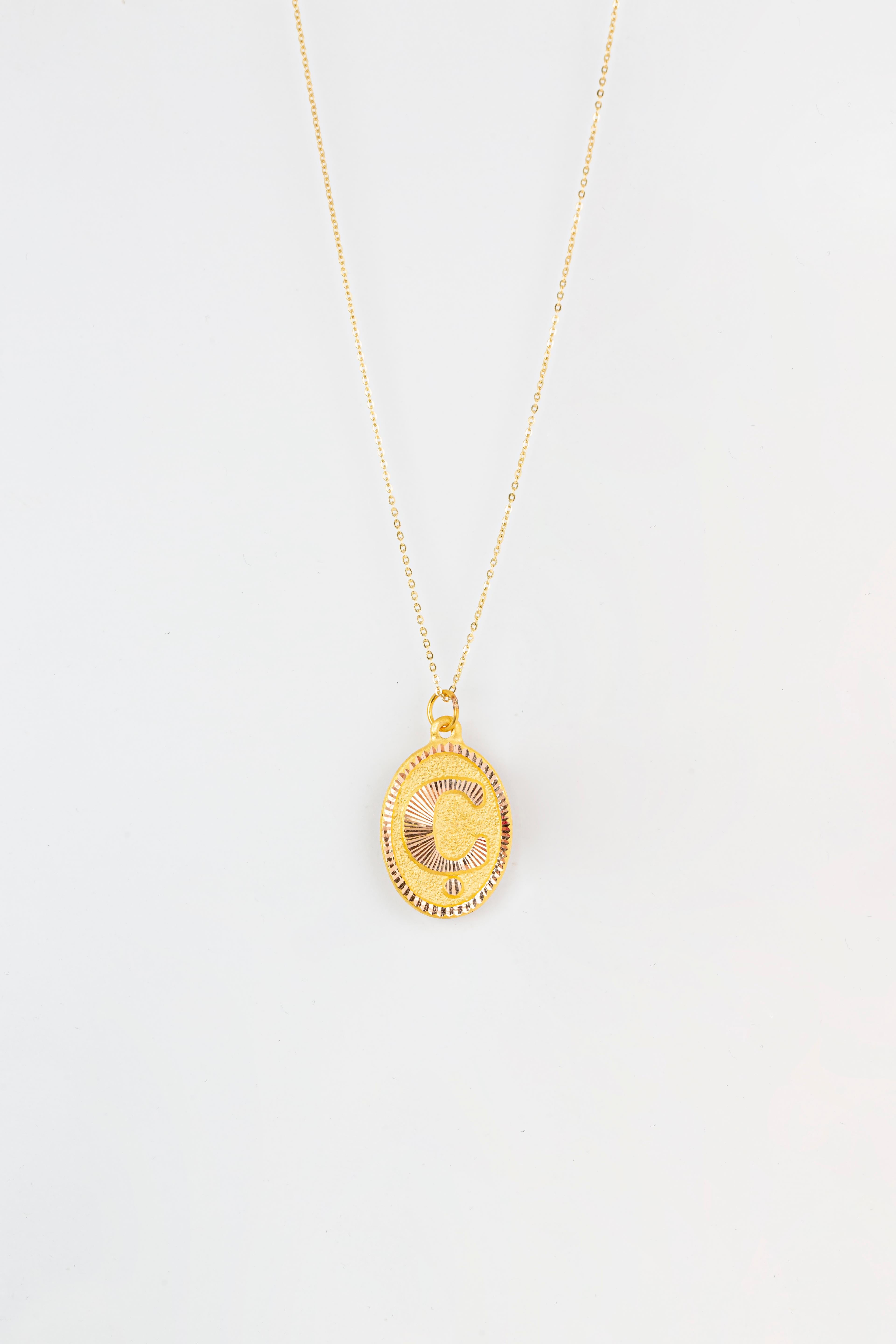 14k Gold Necklaces, Letter Necklace Models, Letter Ç Gold Necklace-Gift Necklace For Sale 2