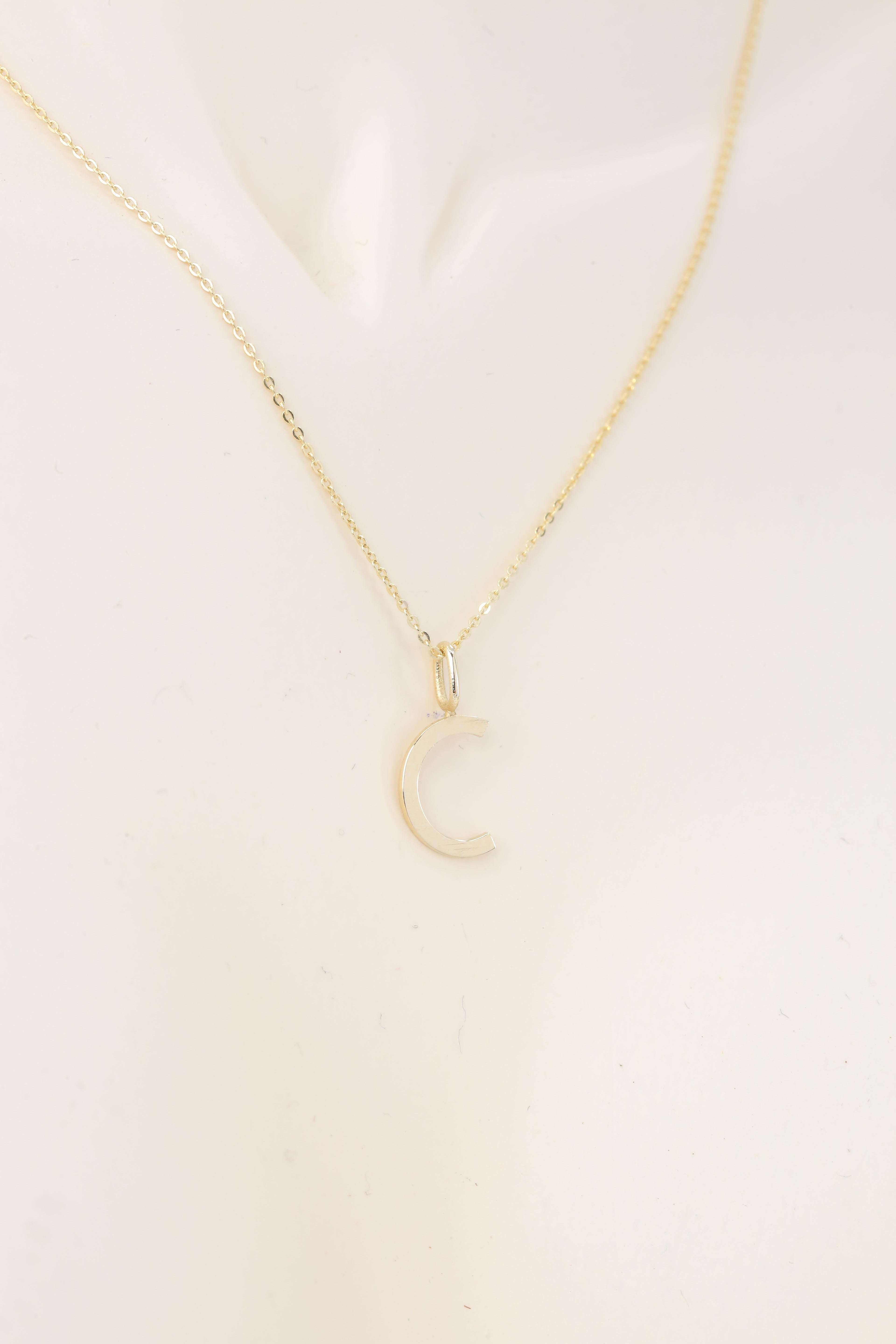 14k Gold Necklaces, Letter Necklace Models, Letter C Gold Necklace-Gift Necklace For Sale 1
