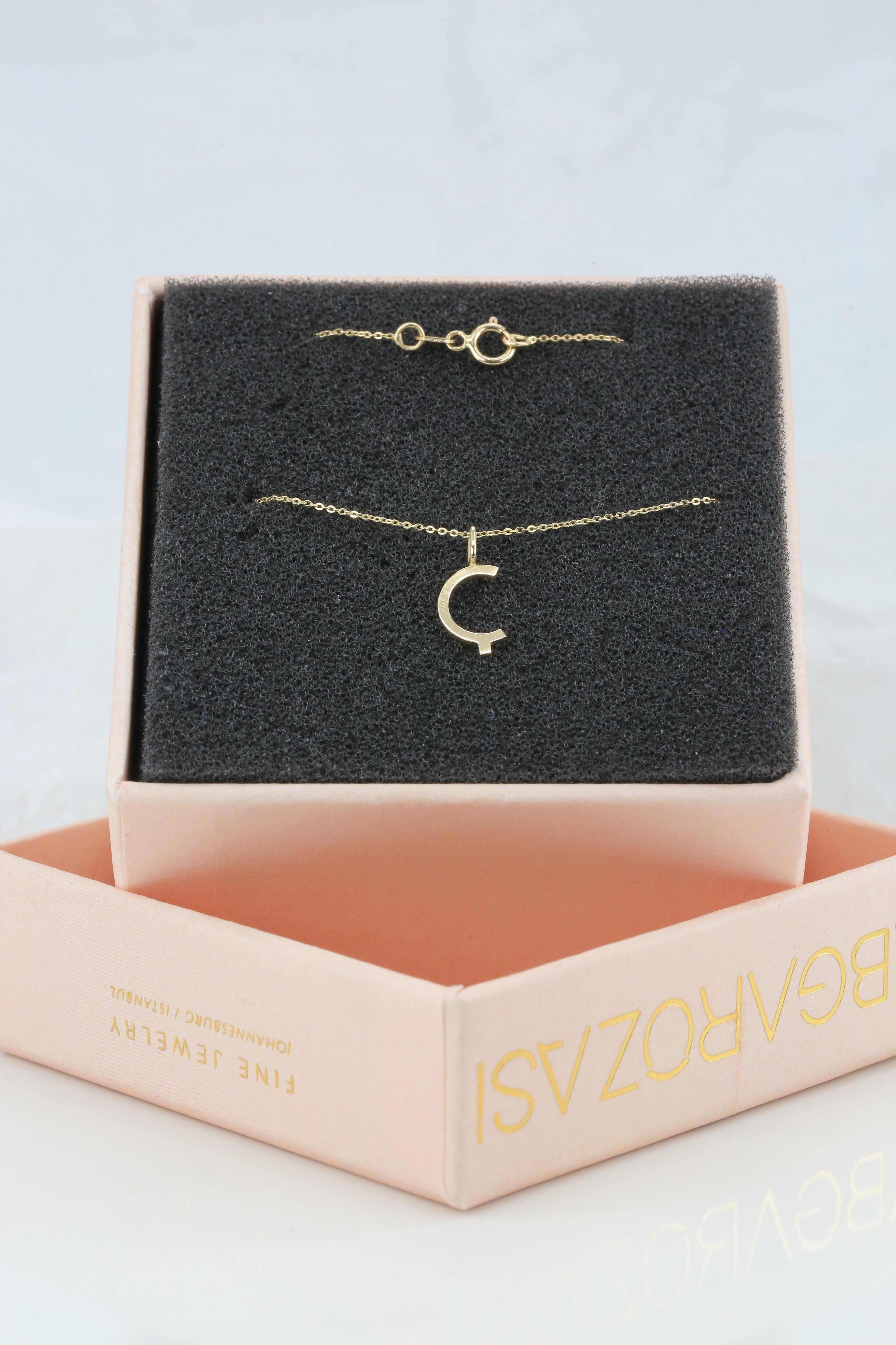 14k Gold Necklaces, Letter Necklace Models, Letter Ç Gold Necklace-Gift Necklace For Sale 1