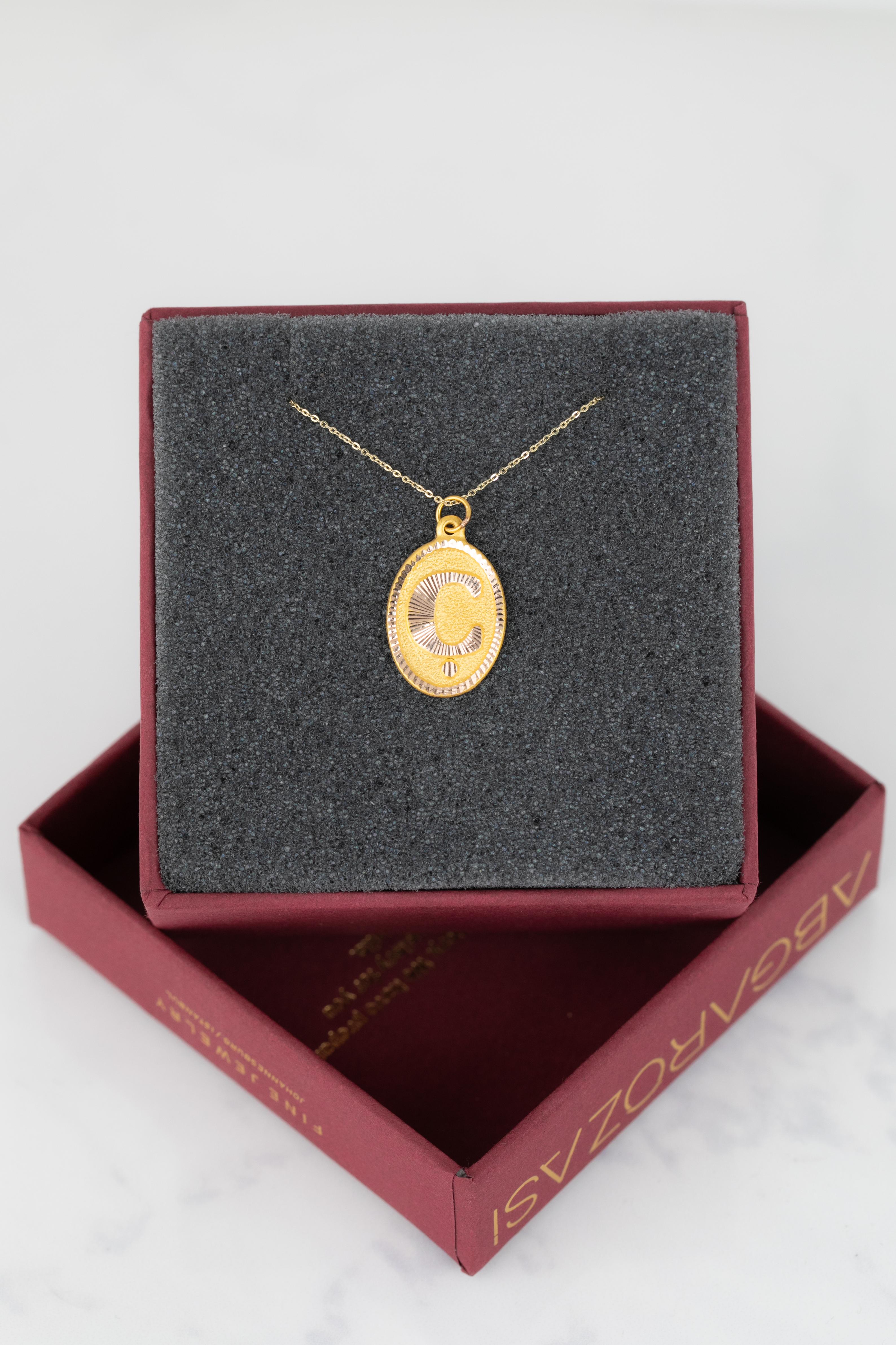 14k Gold Necklaces, Letter Necklace Models, Letter Ç Gold Necklace-Gift Necklace For Sale 3