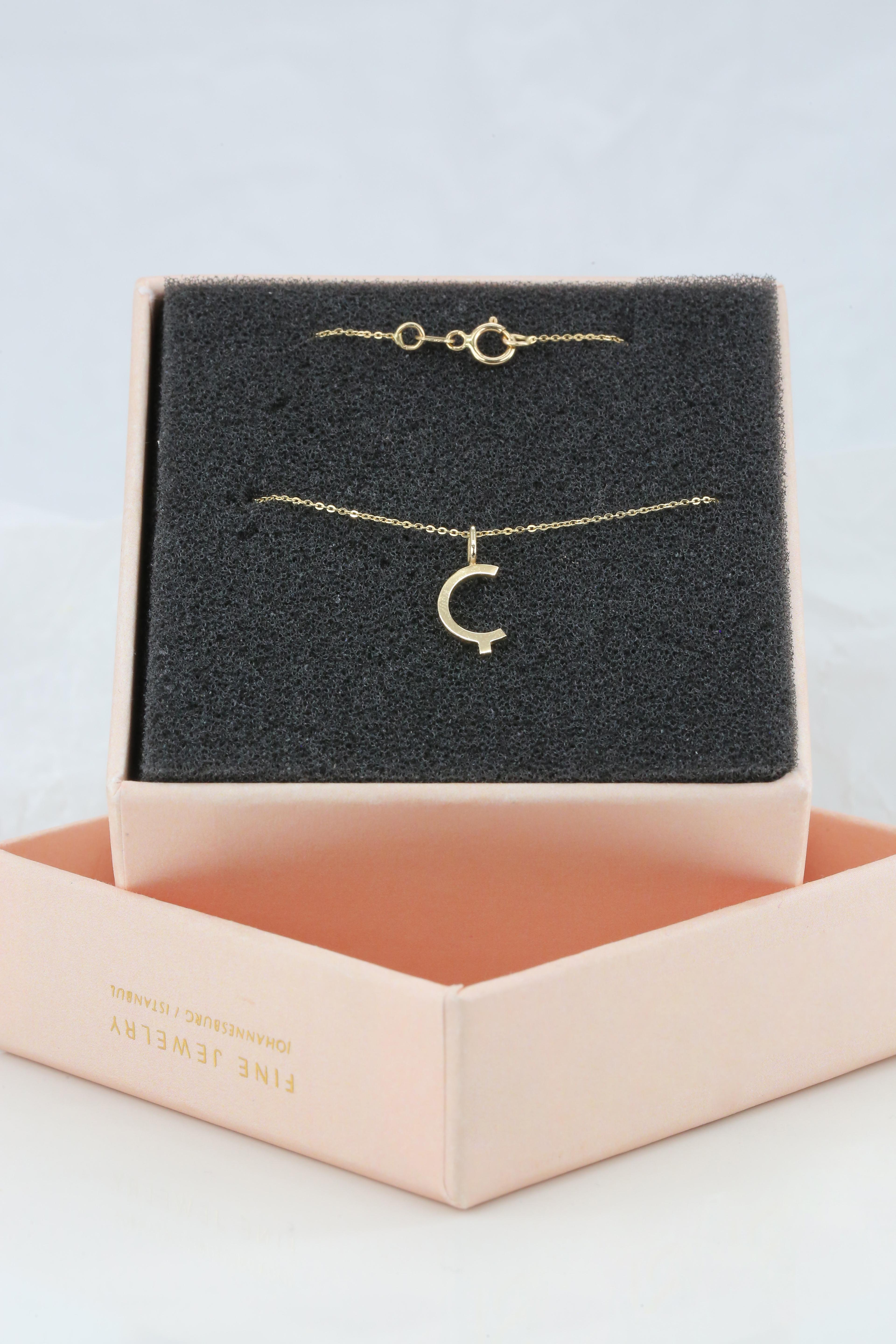 14k Gold Necklaces, Letter Necklace Models, Letter Ç Gold Necklace-Gift Necklace For Sale 2