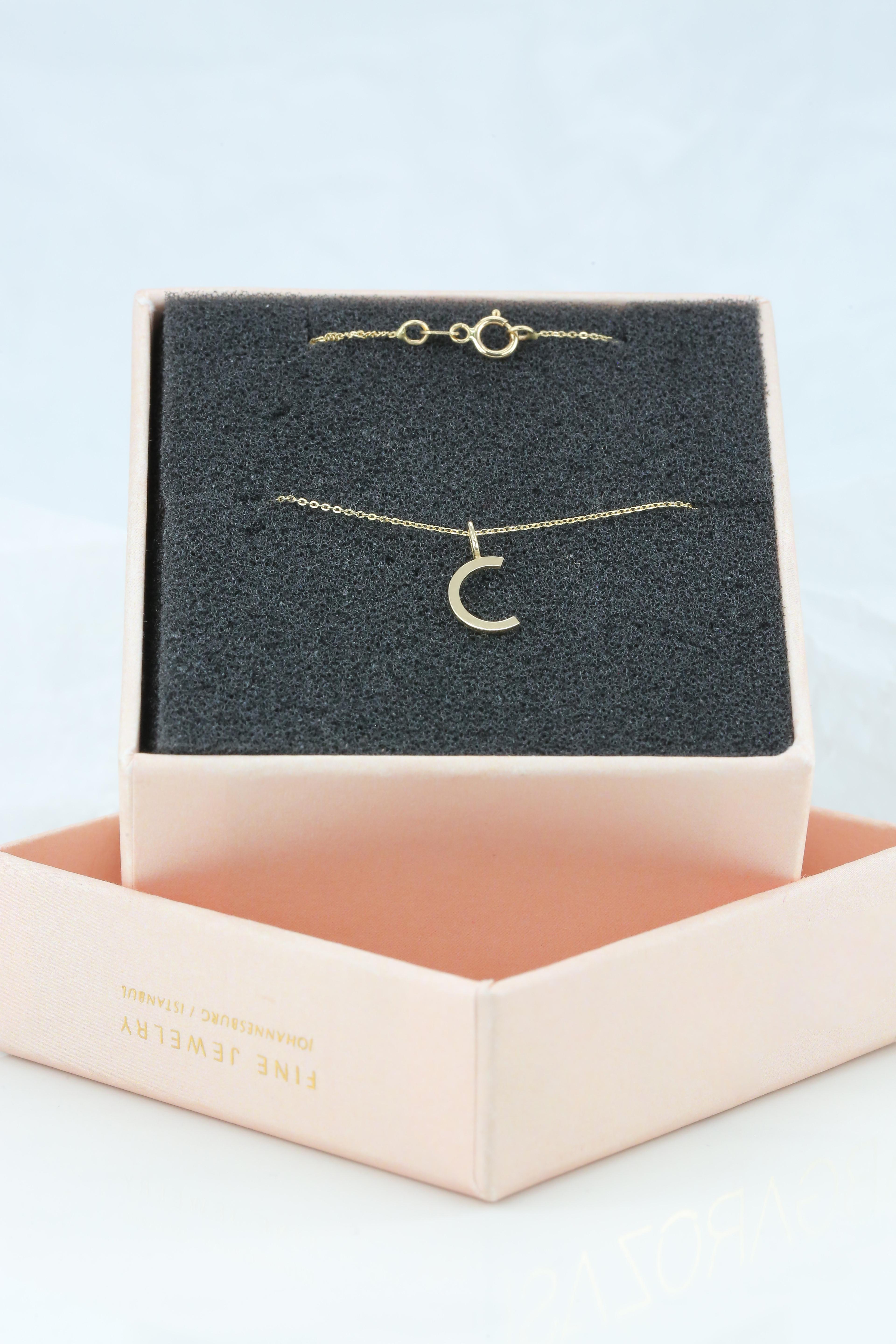 14k Gold Necklaces, Letter Necklace Models, Letter C Gold Necklace-Gift Necklace For Sale 3