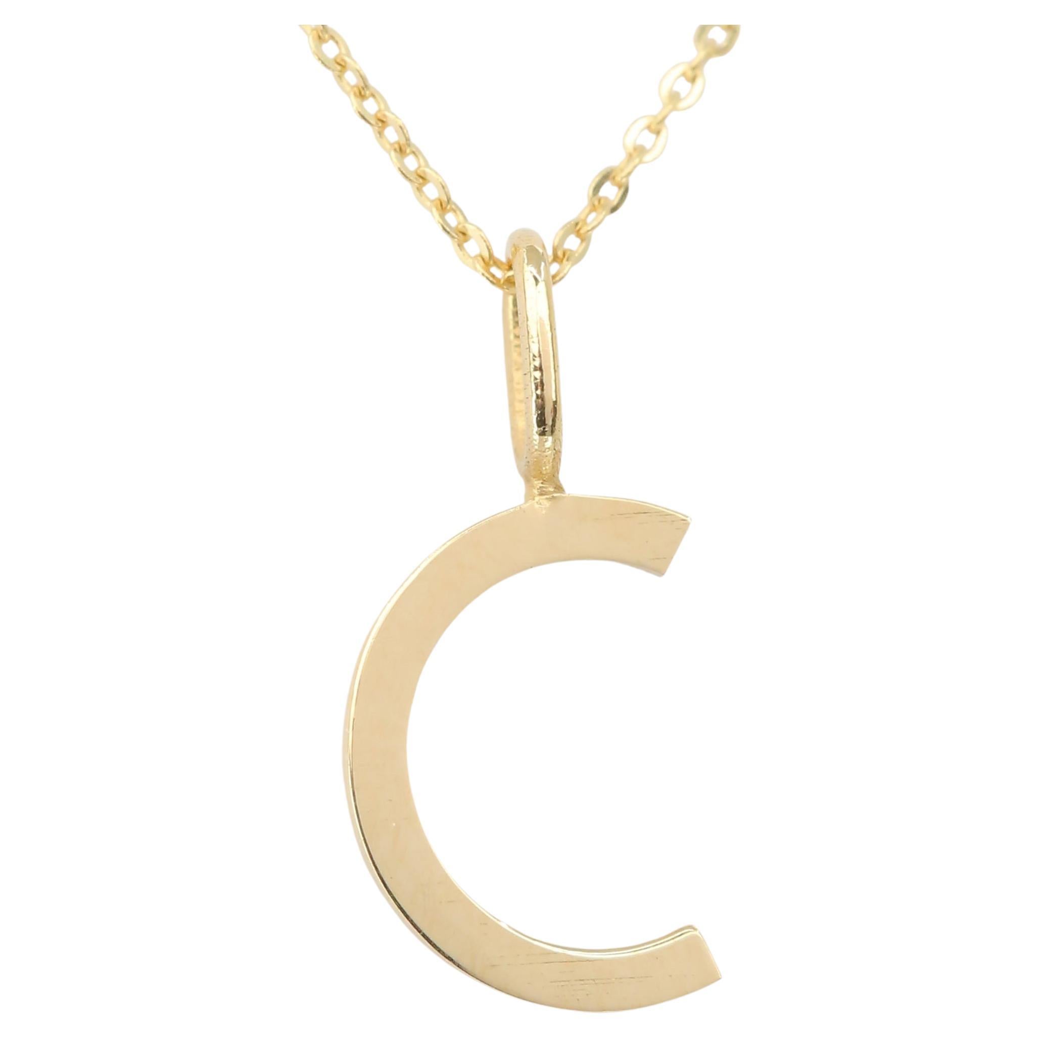 14k Gold Halsketten, Buchstaben Halskette Modelle, Buchstabe C Gold Halskette-Gift Halskette im Angebot