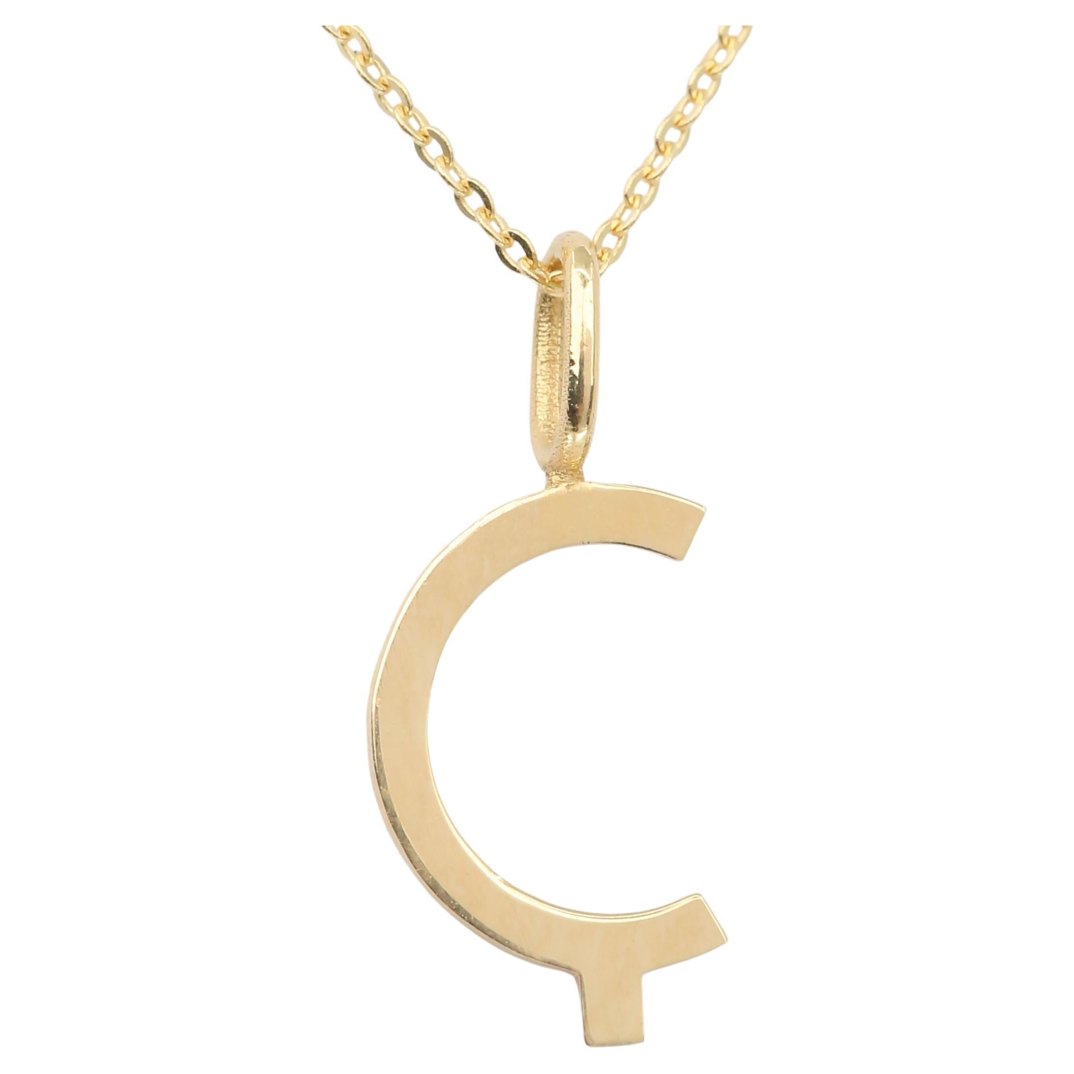 14k Gold Necklaces, Letter Necklace Models, Letter Ç Gold Necklace-Gift Necklace For Sale