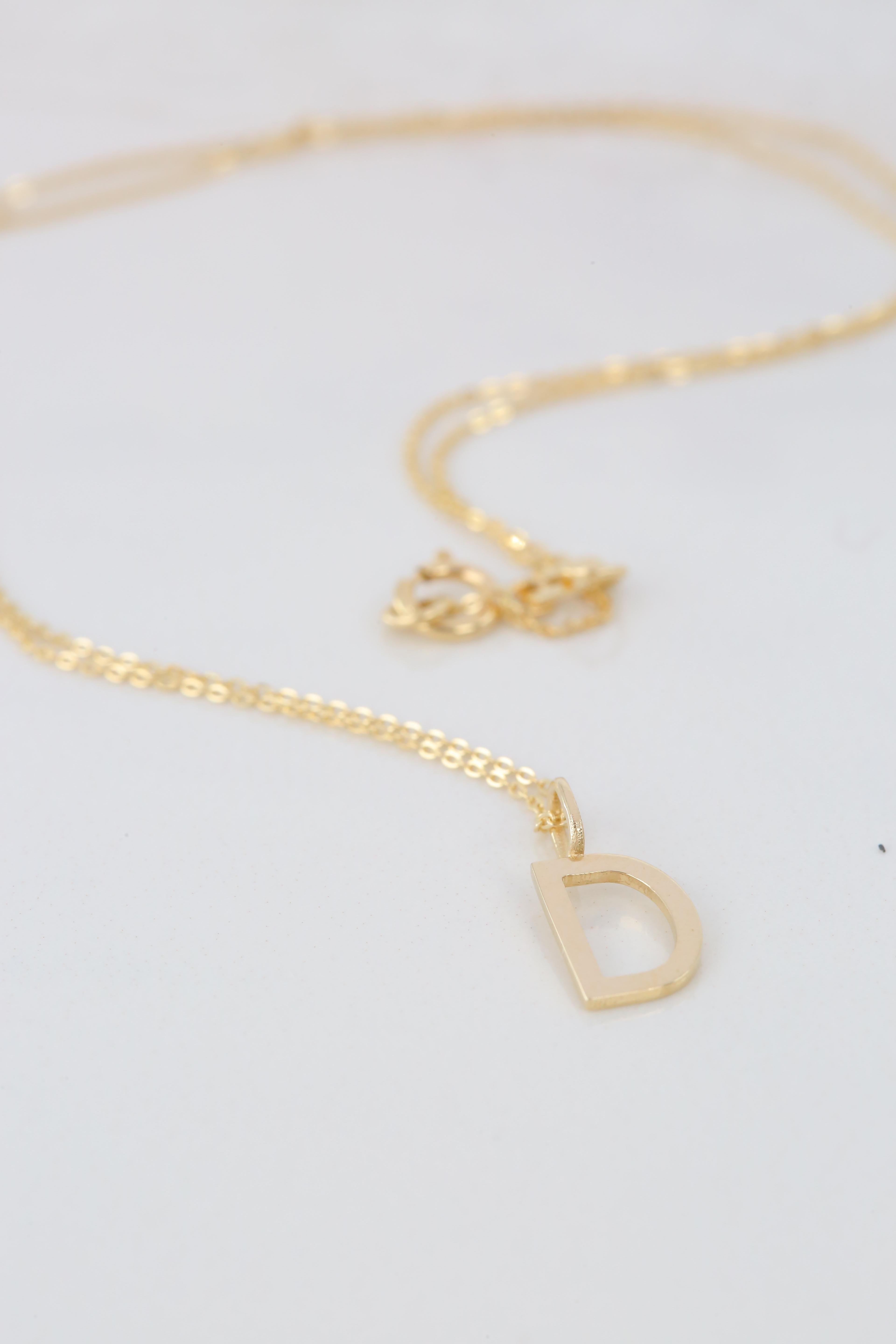 Modern 14k Gold Necklaces, Letter Necklace Models, Letter D Gold Necklace-Gift Necklace For Sale
