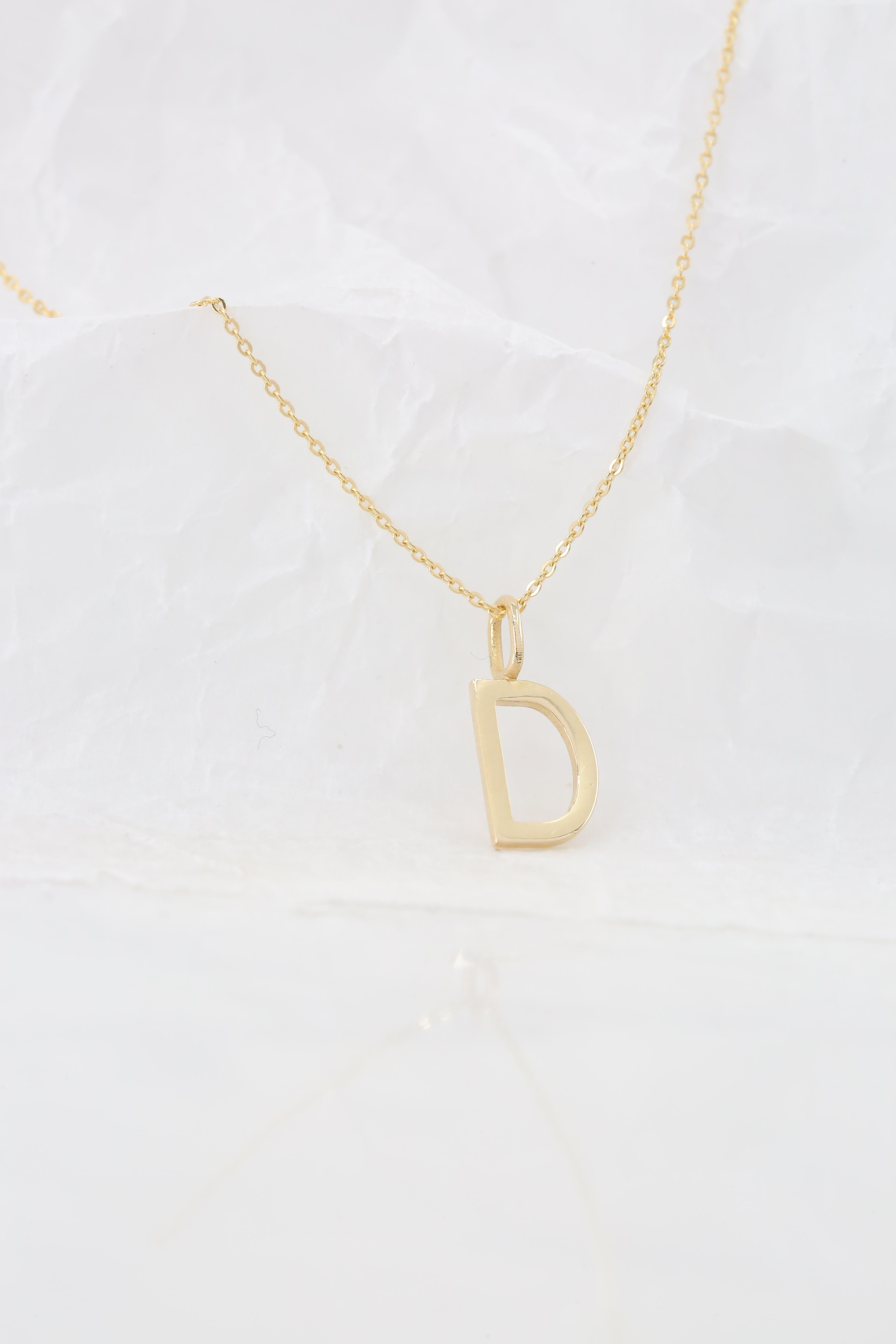Women's or Men's 14k Gold Necklaces, Letter Necklace Models, Letter D Gold Necklace-Gift Necklace For Sale