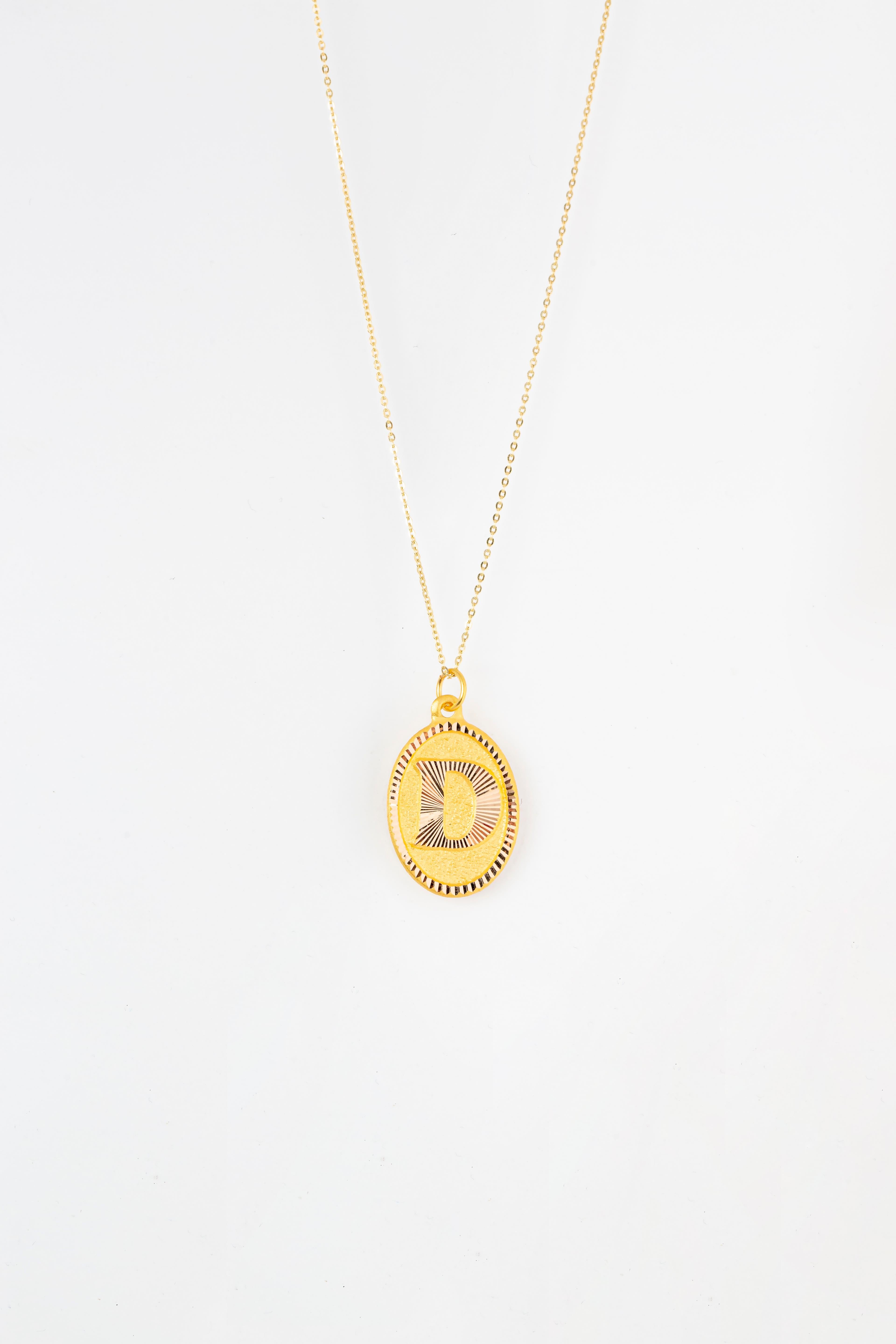 Women's or Men's 14k Gold Necklaces, Letter Necklace Models, Letter D Gold Necklace-Gift Necklace For Sale