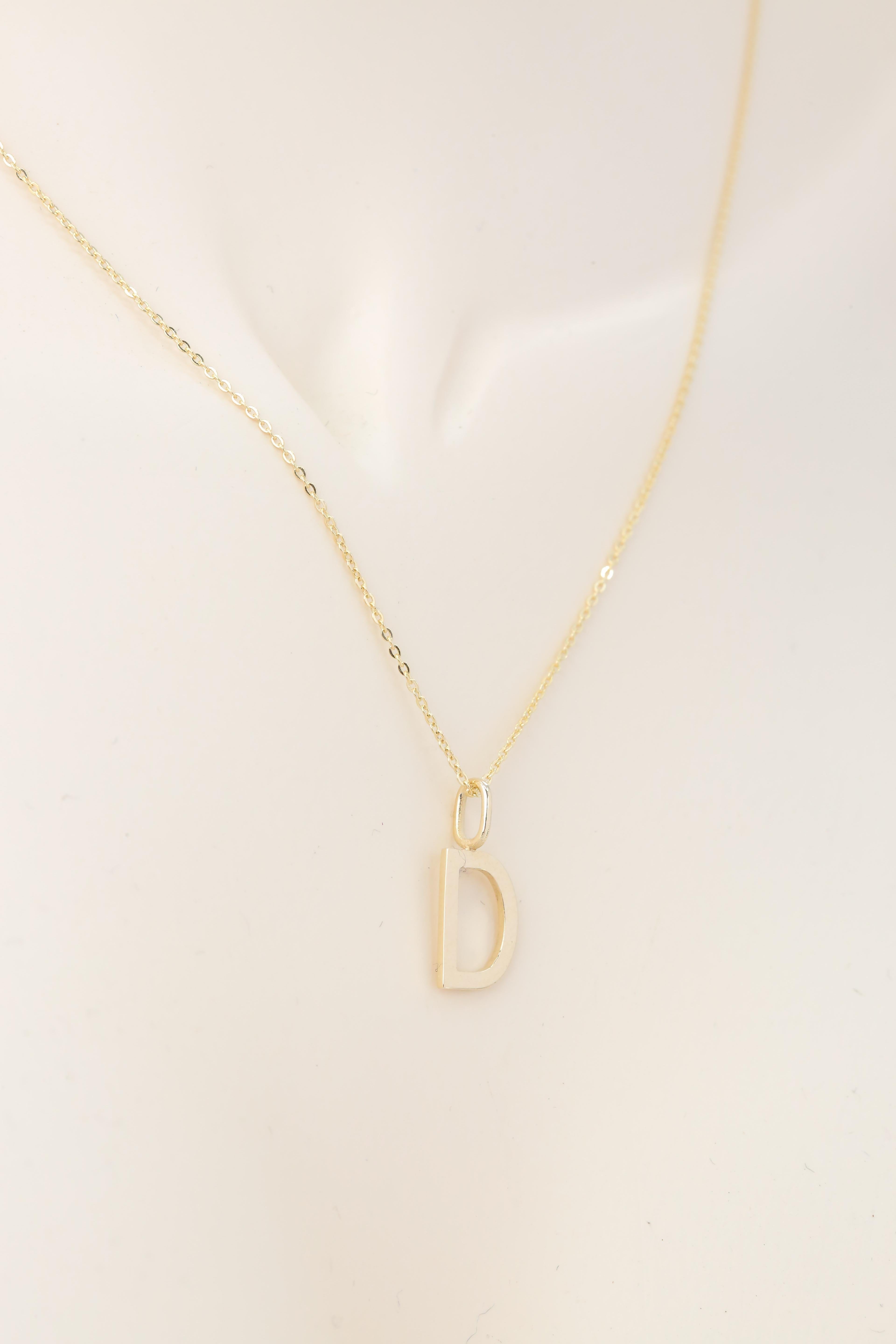 14 Karat Gold Halsketten, Buchstaben Halskette Modelle, Buchstabe D Gold Halskette-Gift Halskette im Angebot 1