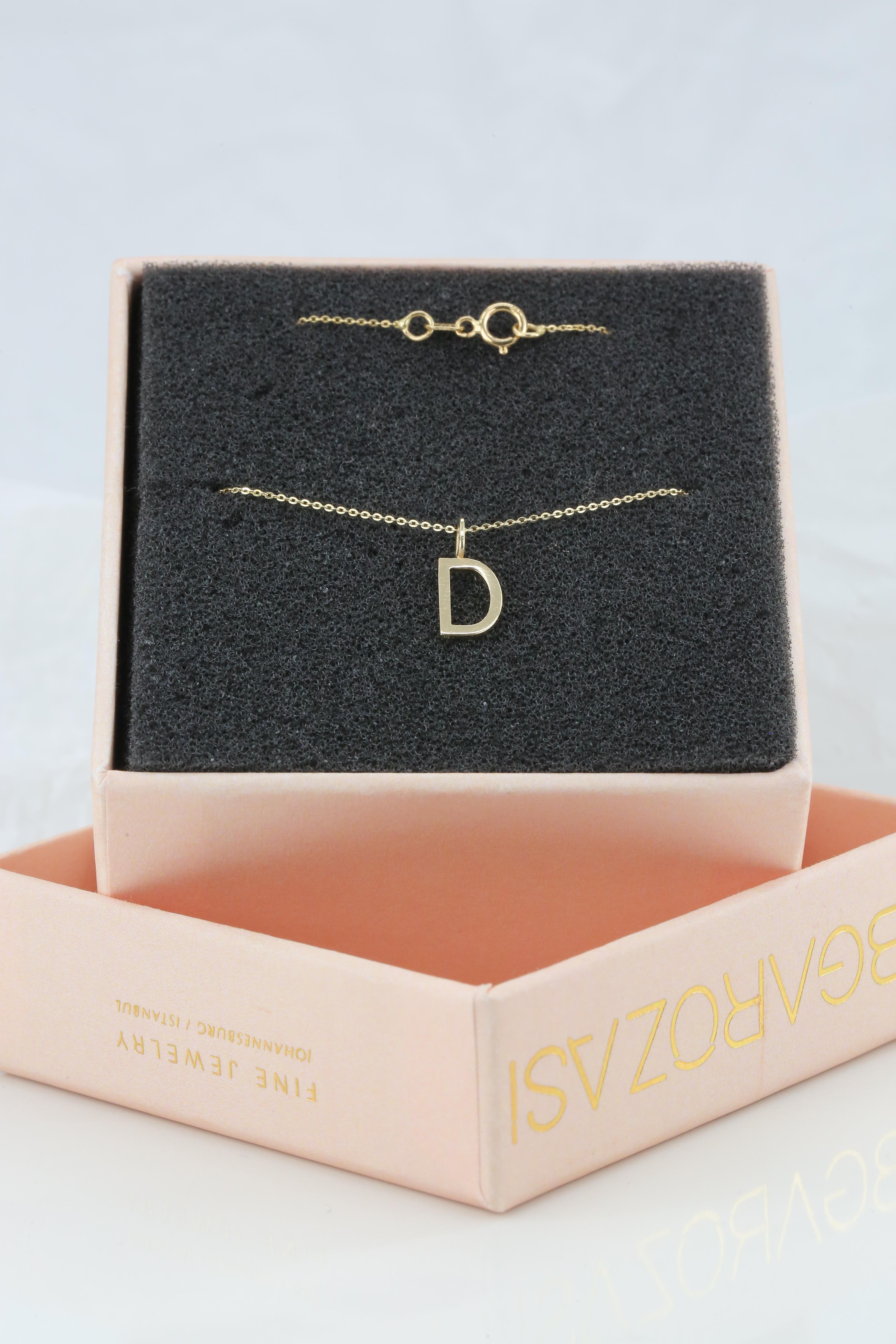 14k Gold Necklaces, Letter Necklace Models, Letter D Gold Necklace-Gift Necklace For Sale 2