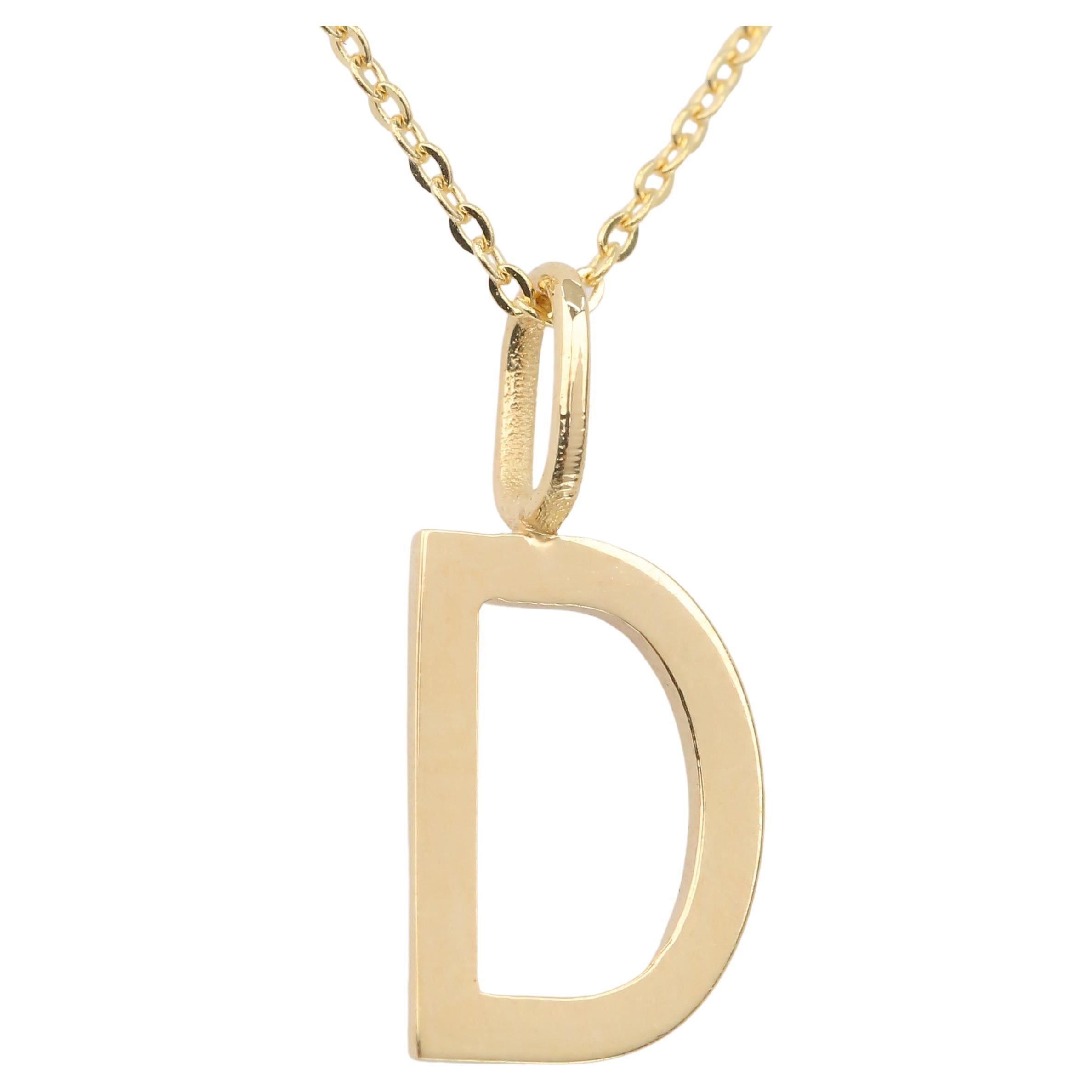 14 Karat Gold Halsketten, Buchstaben Halskette Modelle, Buchstabe D Gold Halskette-Gift Halskette im Angebot